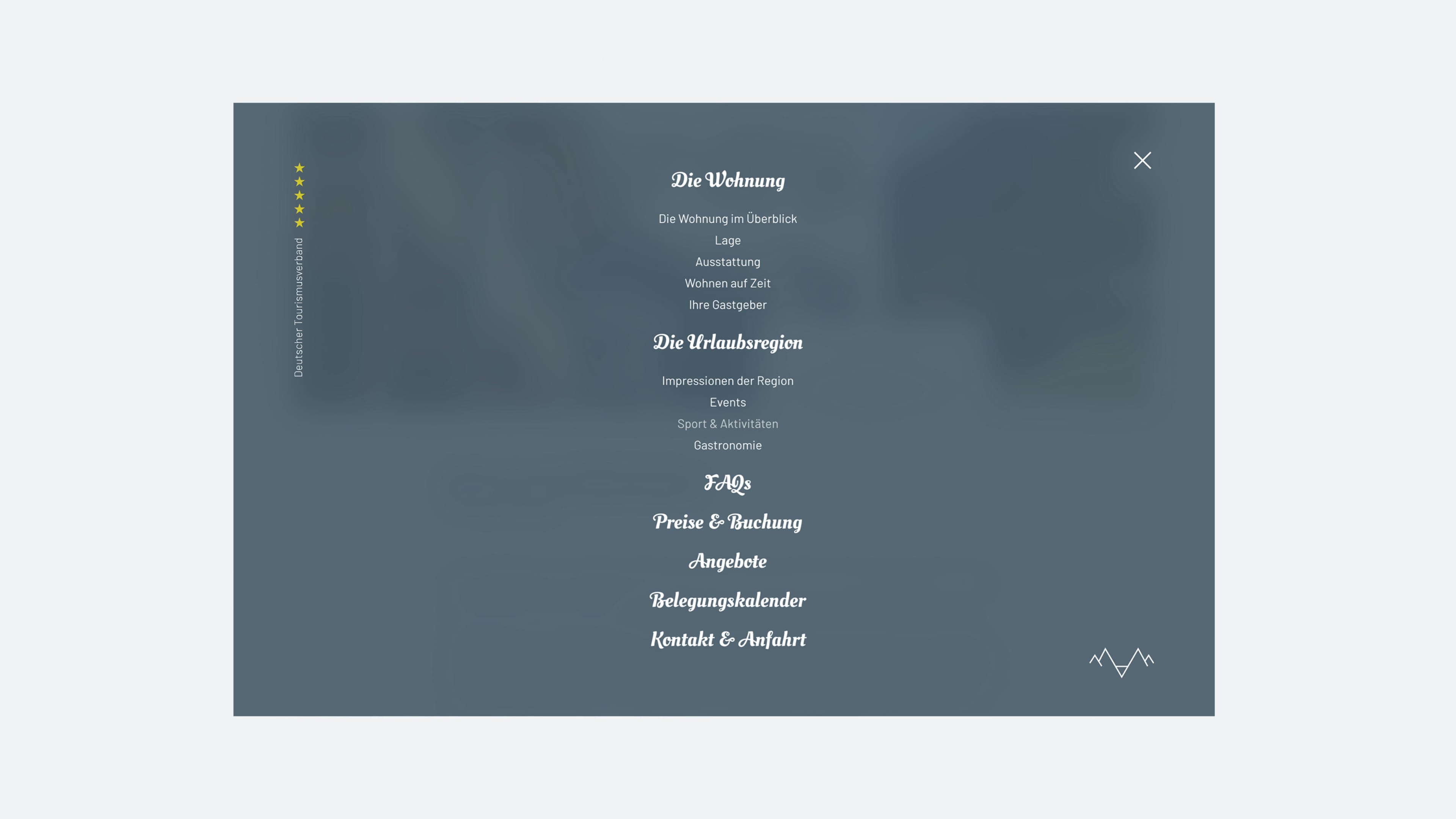 Vorschau der Menüstruktur für design fewo Königssee vor taubengrauem Hintergrund