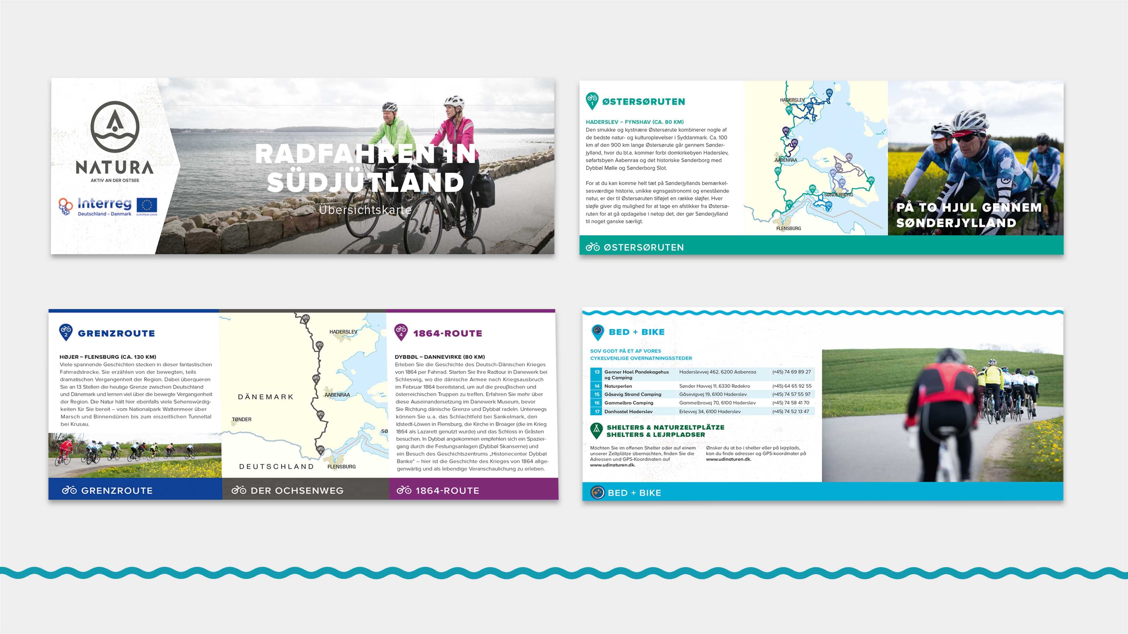 hochzwei_deso_slider_03.jpg Vier schmale Banner mit Infos über Radrouten im Grenzgebiet auf Deutsch und Dänisch