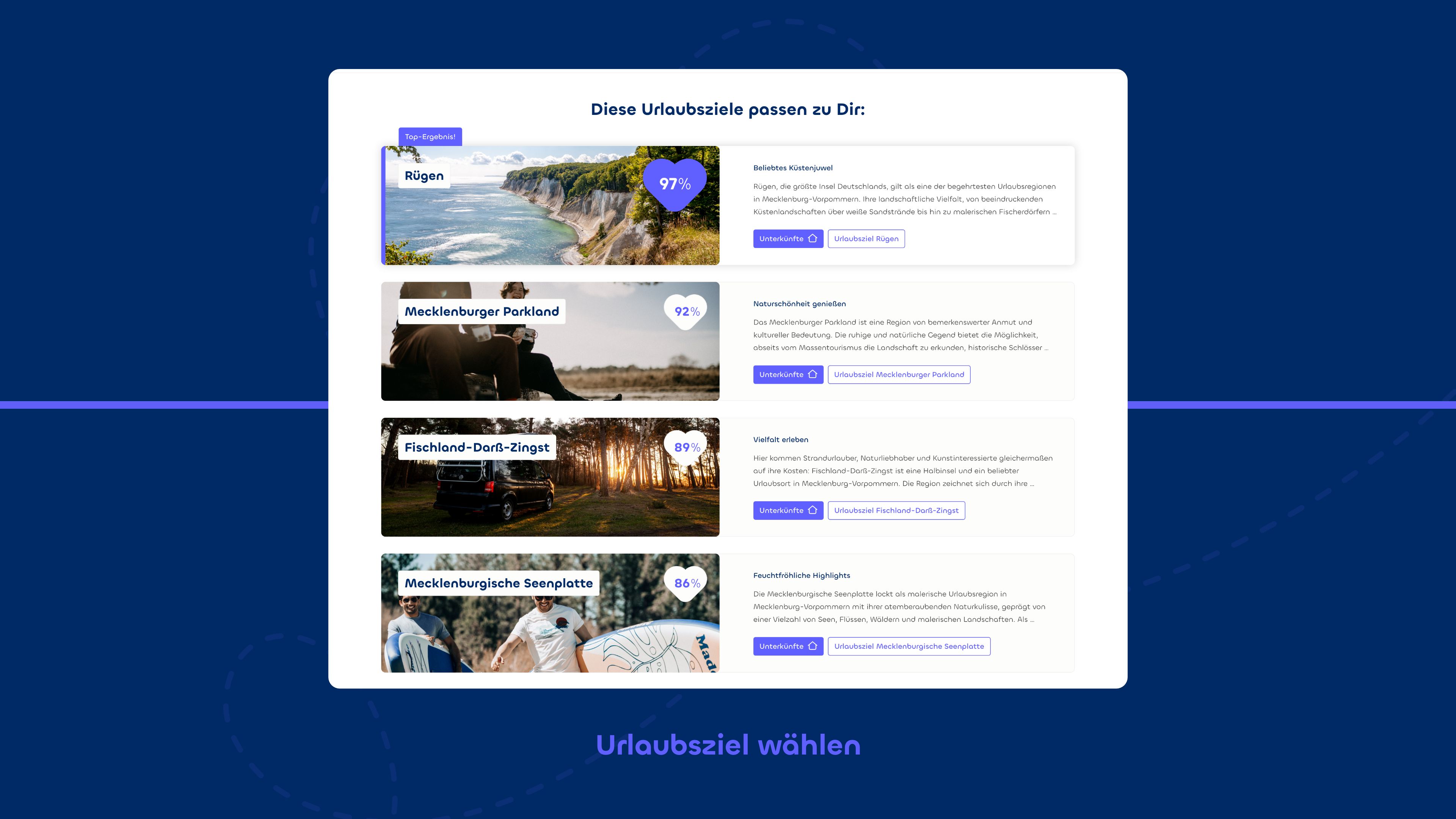 Ansicht der Website auf dunkelblauem Hintergrund