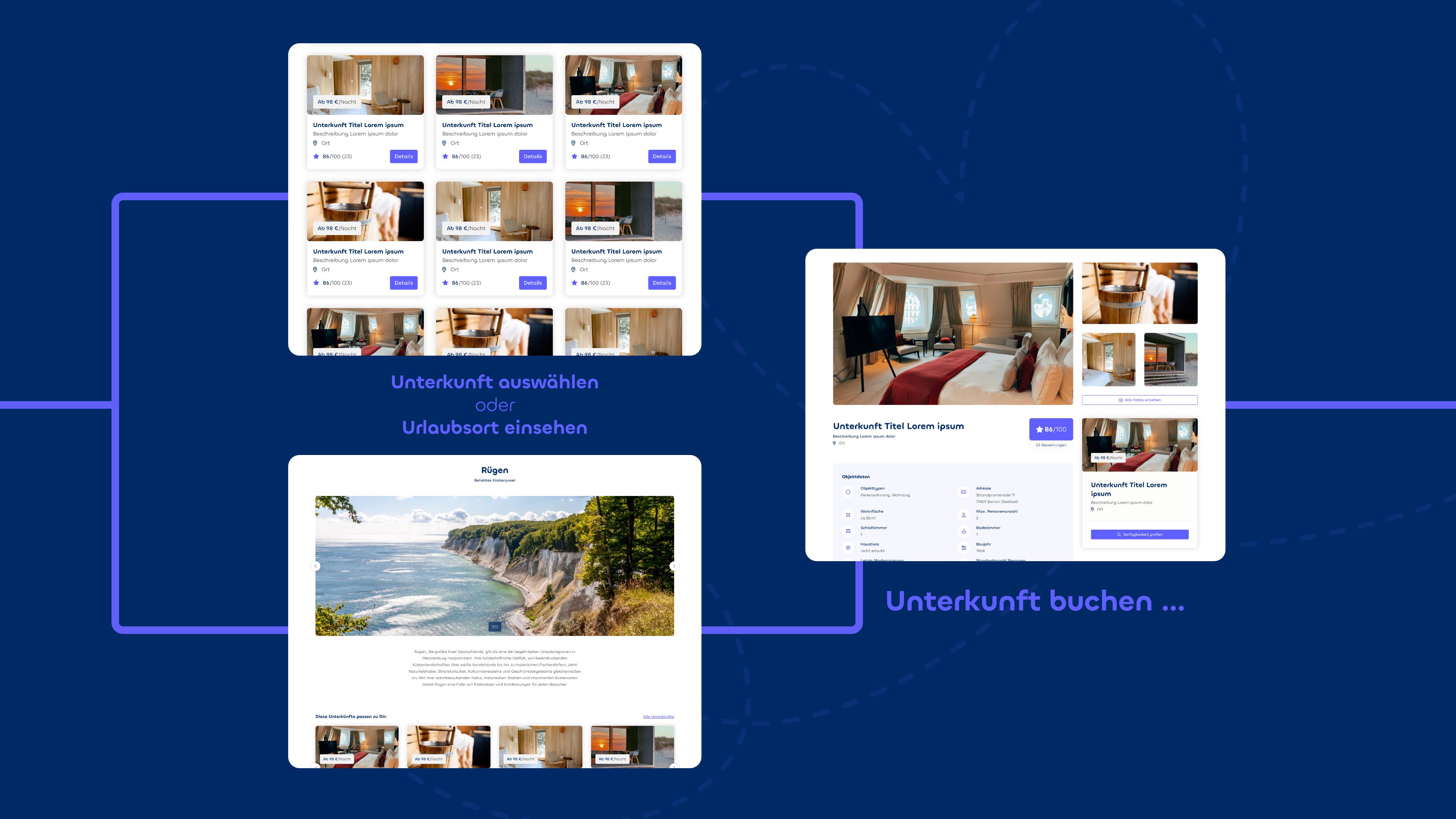 Ansicht der Website auf dunkelblauem Hintergrund