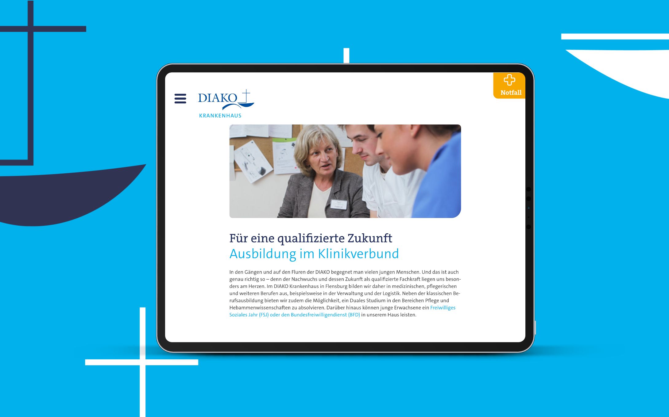 h2_diako_teaser_04.jpg Die Ausbildungsseite in der Tabletversion.