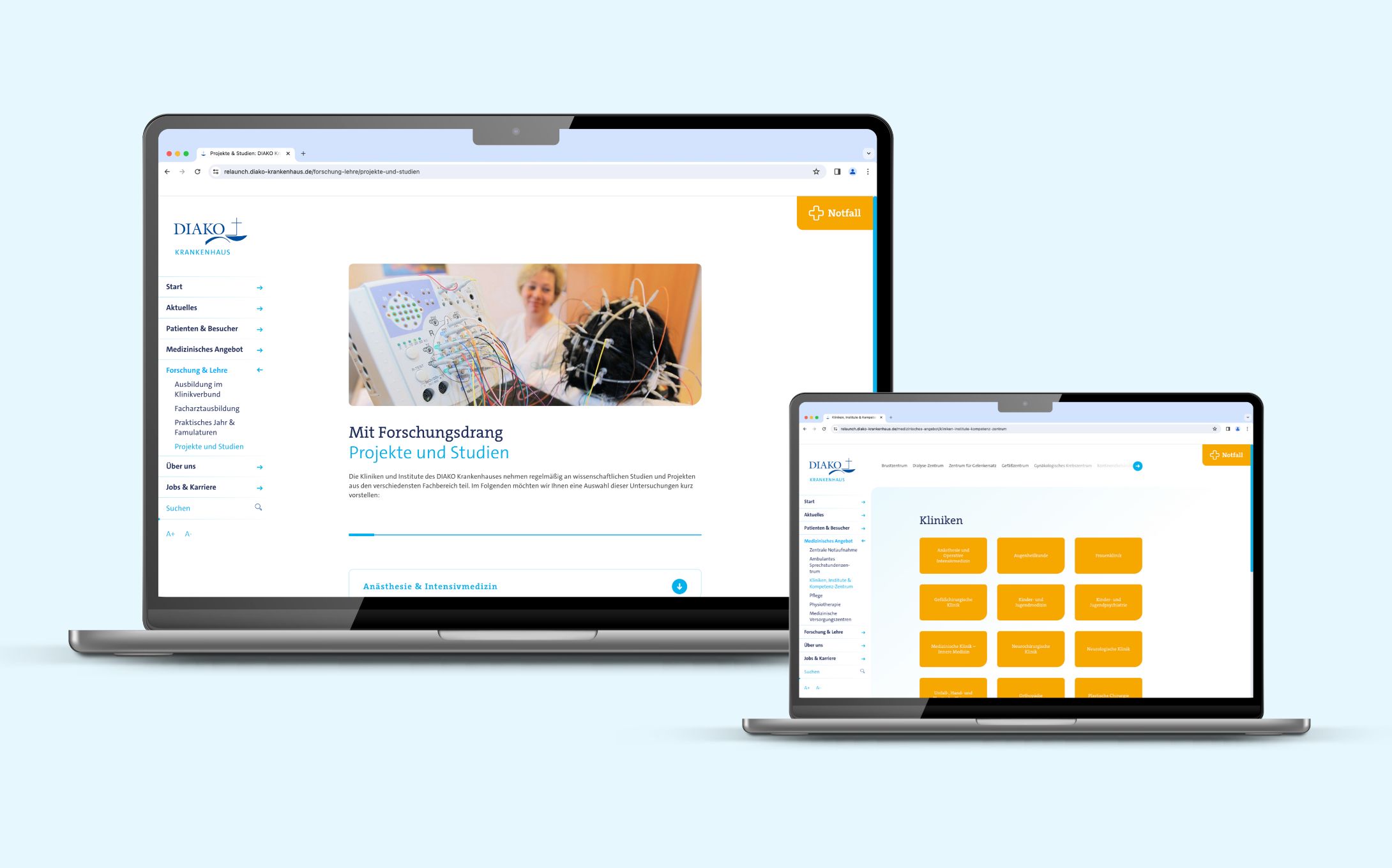 h2_diako_teaser_11.jpg Die neue Website und die Klinikkacheln in der Labtopansicht
