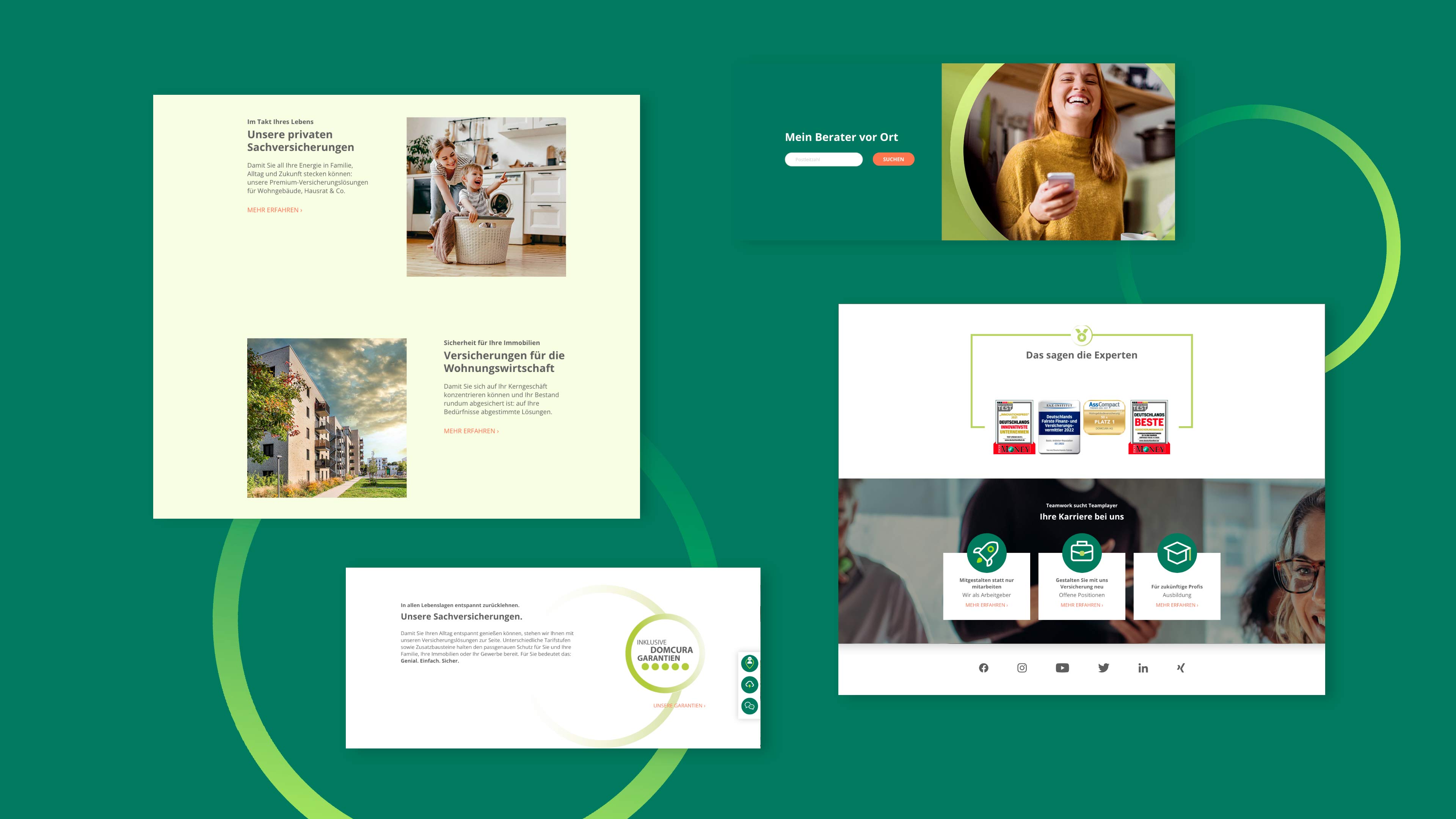 Collage mehrerer Website-Teaser-Elemente von Domcura