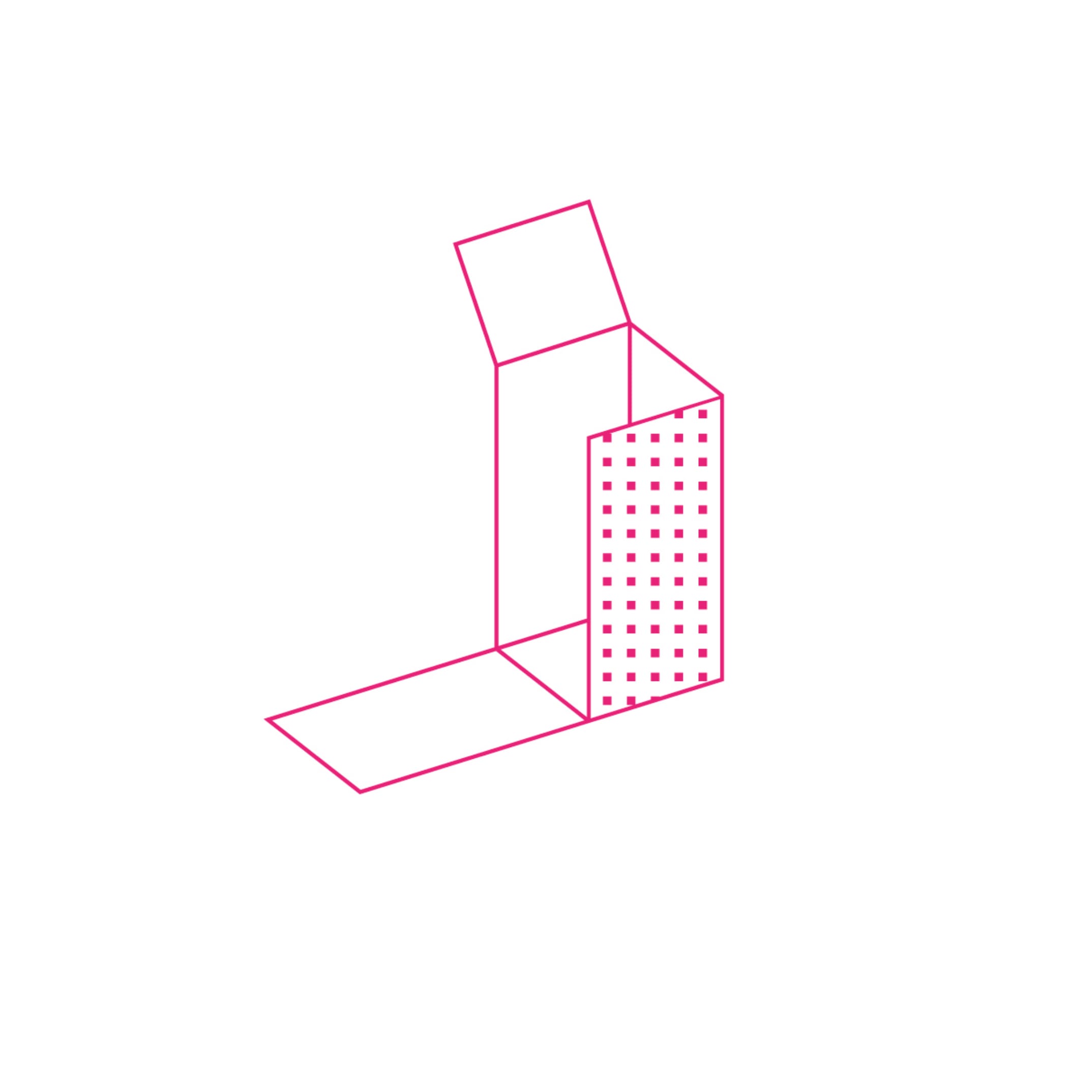 hochzwei_drle_teaser_04.jpg Pinke Illustration einer Faltbox vor weißem Hintergrund