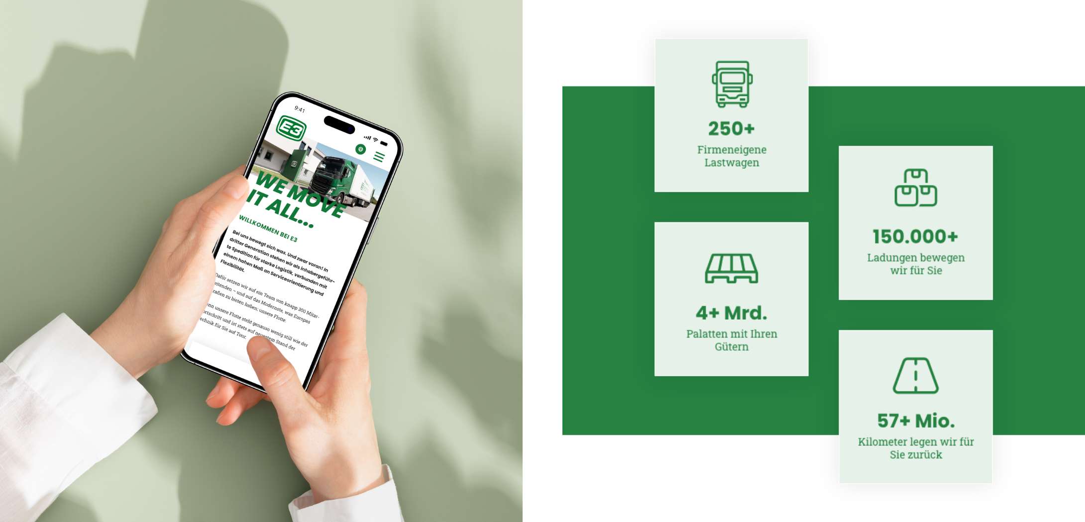 h2_e3_teaser_02.jpg Die neue Website in der mobilen Ansicht und neue Logos mit wichtigen Zahlen zur Firma