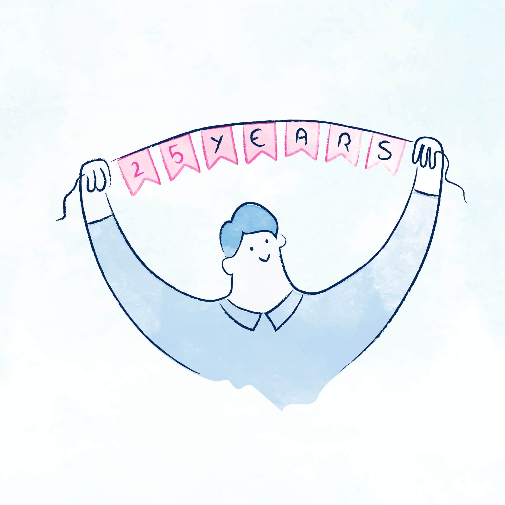 Illustration einer Person die eine Wimpelkette mit der Aufschrift 