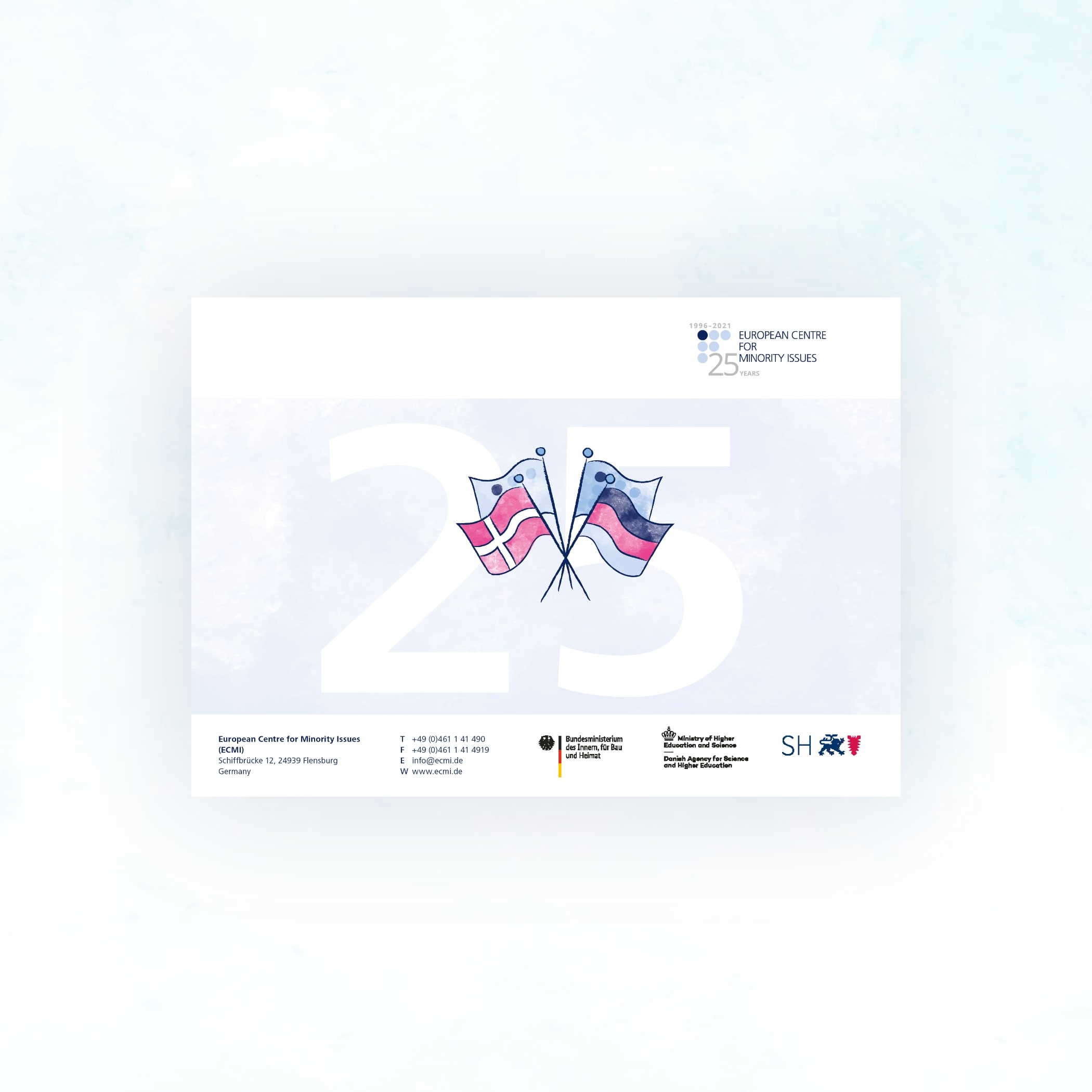 Ansicht der Website ecmi.de mit großer 25 und deutscher und dänischer Flagge