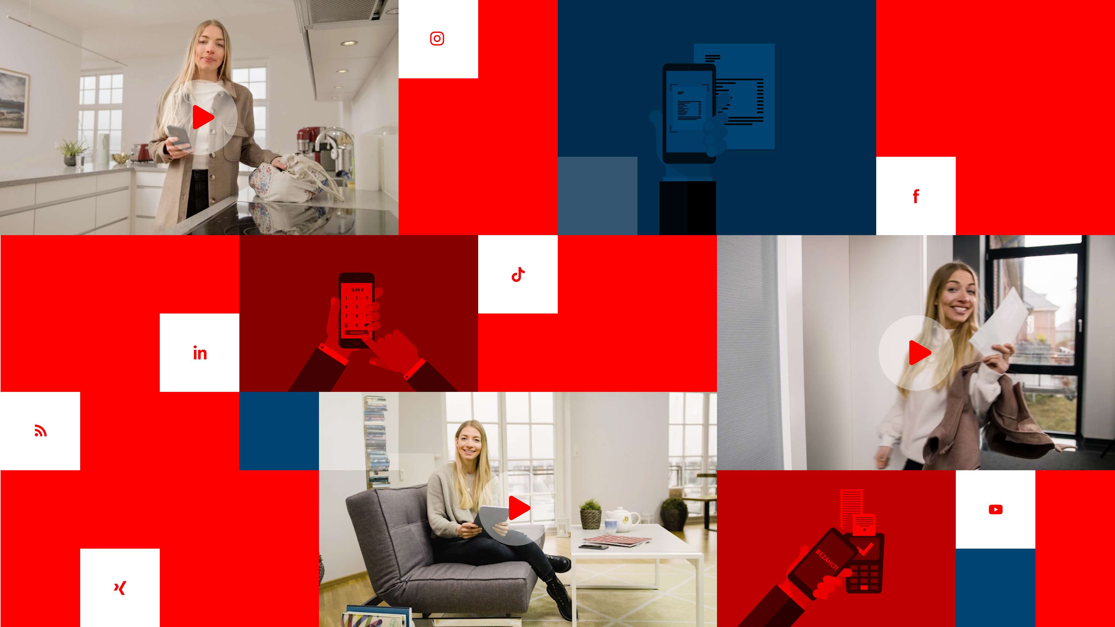 Verschiedene Videoausschnitte eines Sparkassenvideos.