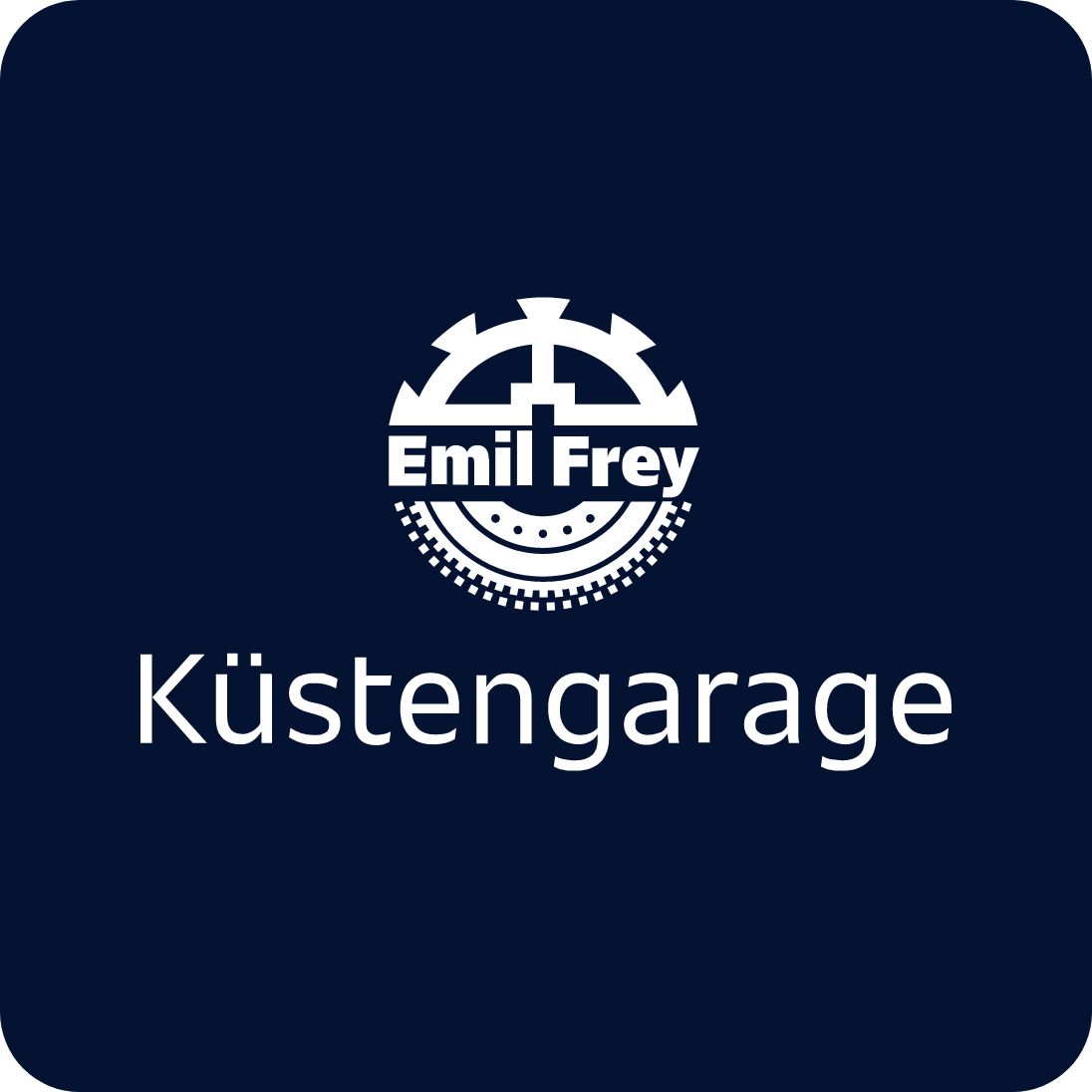 Das Logo der Emil Frey Küstengarage weiß auf dunkelblau