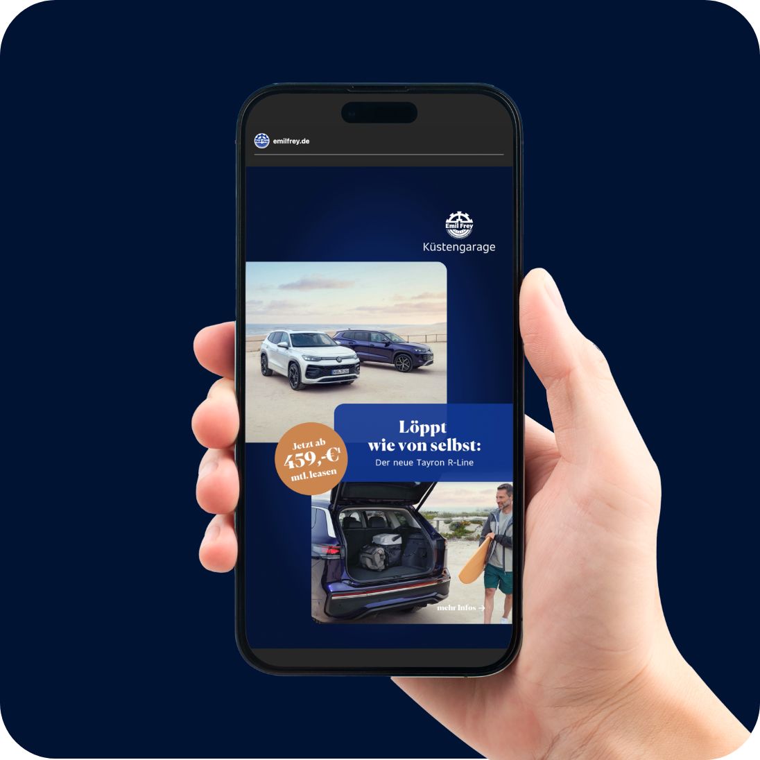 Die Emil Frey Website auf einem Smartphone.