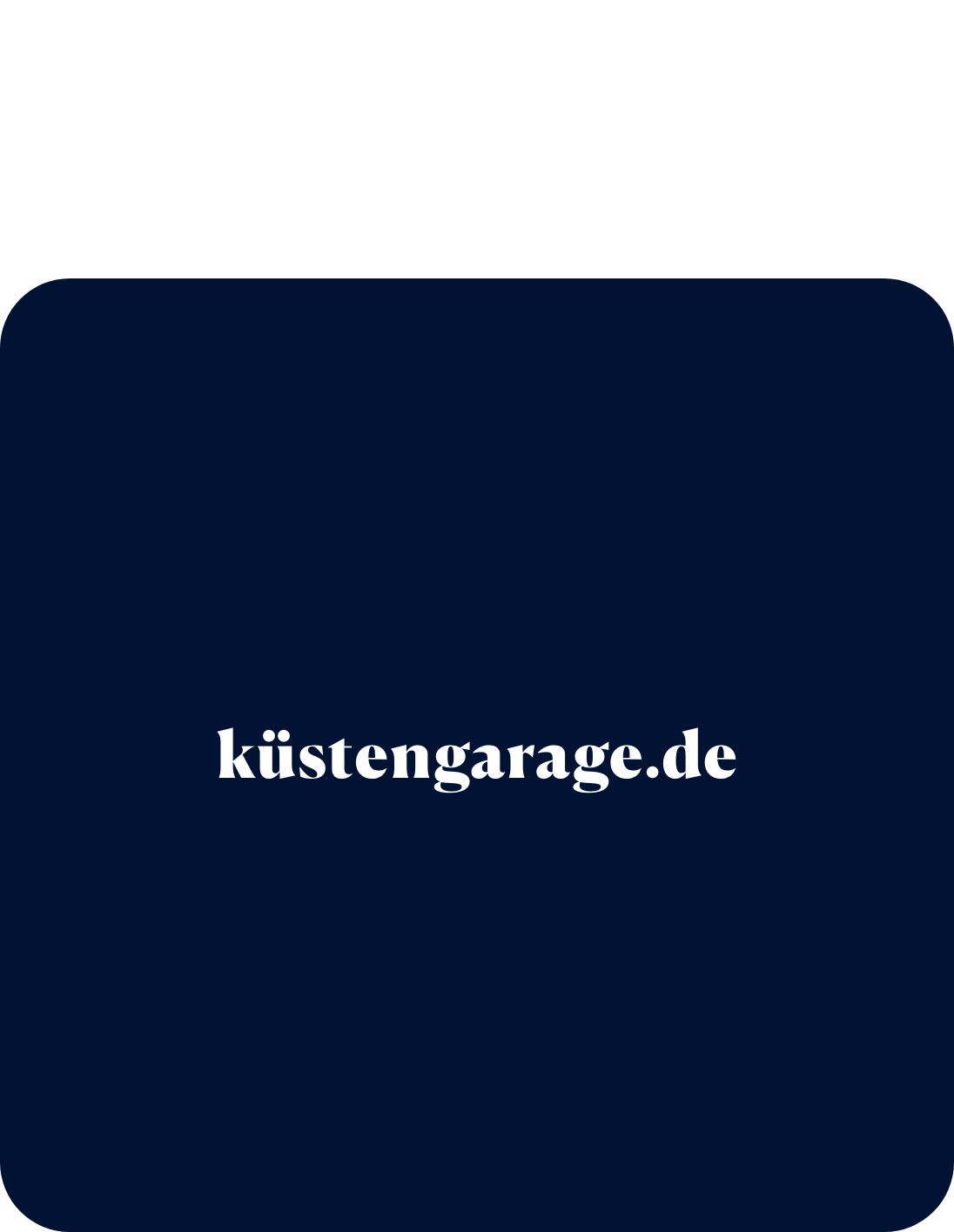 kuestengarage.de Link weiß auf dunkelblau