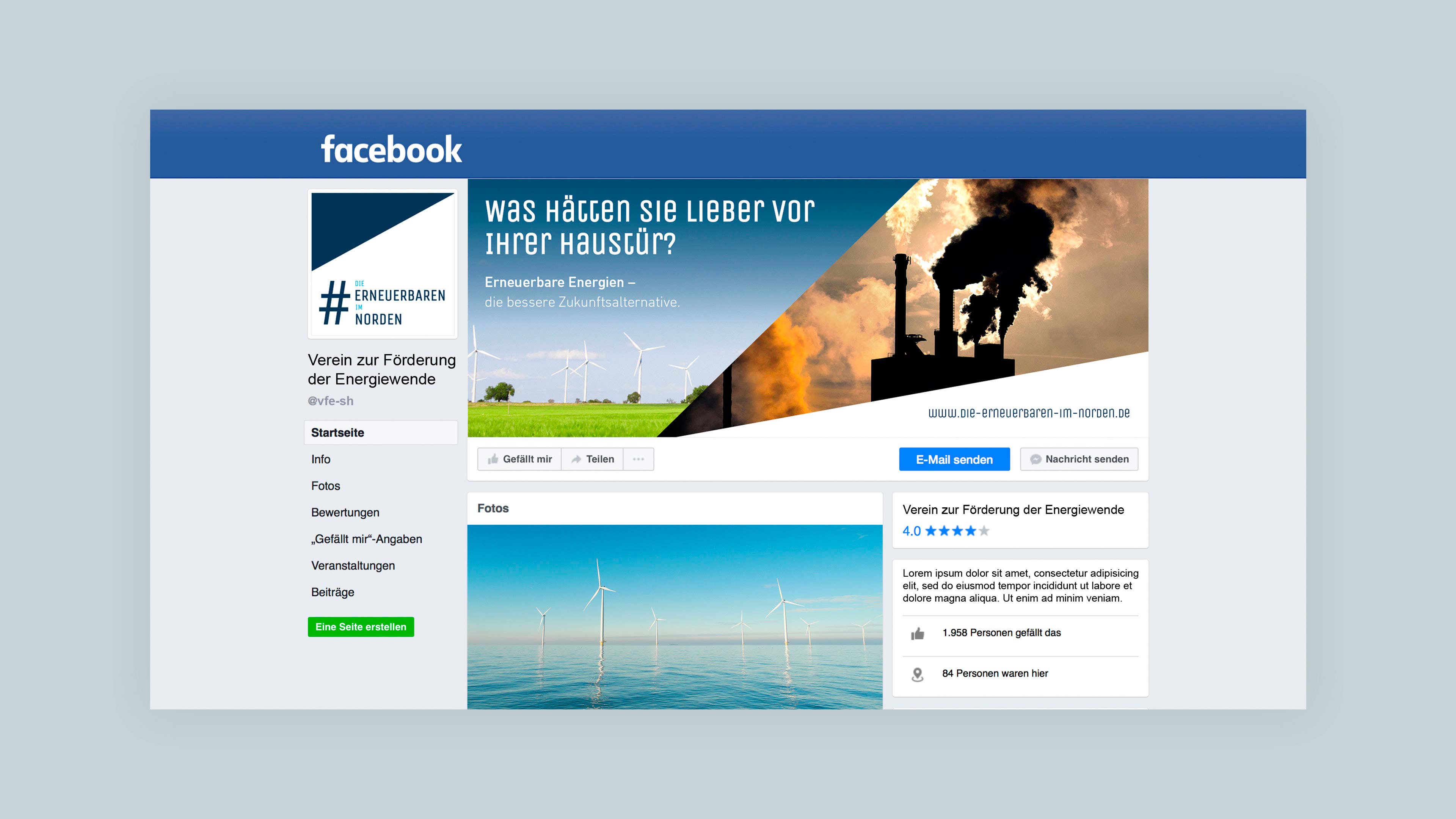 Screenshot der Facebook-Seite des Vereins zur Förderung der Energiewende