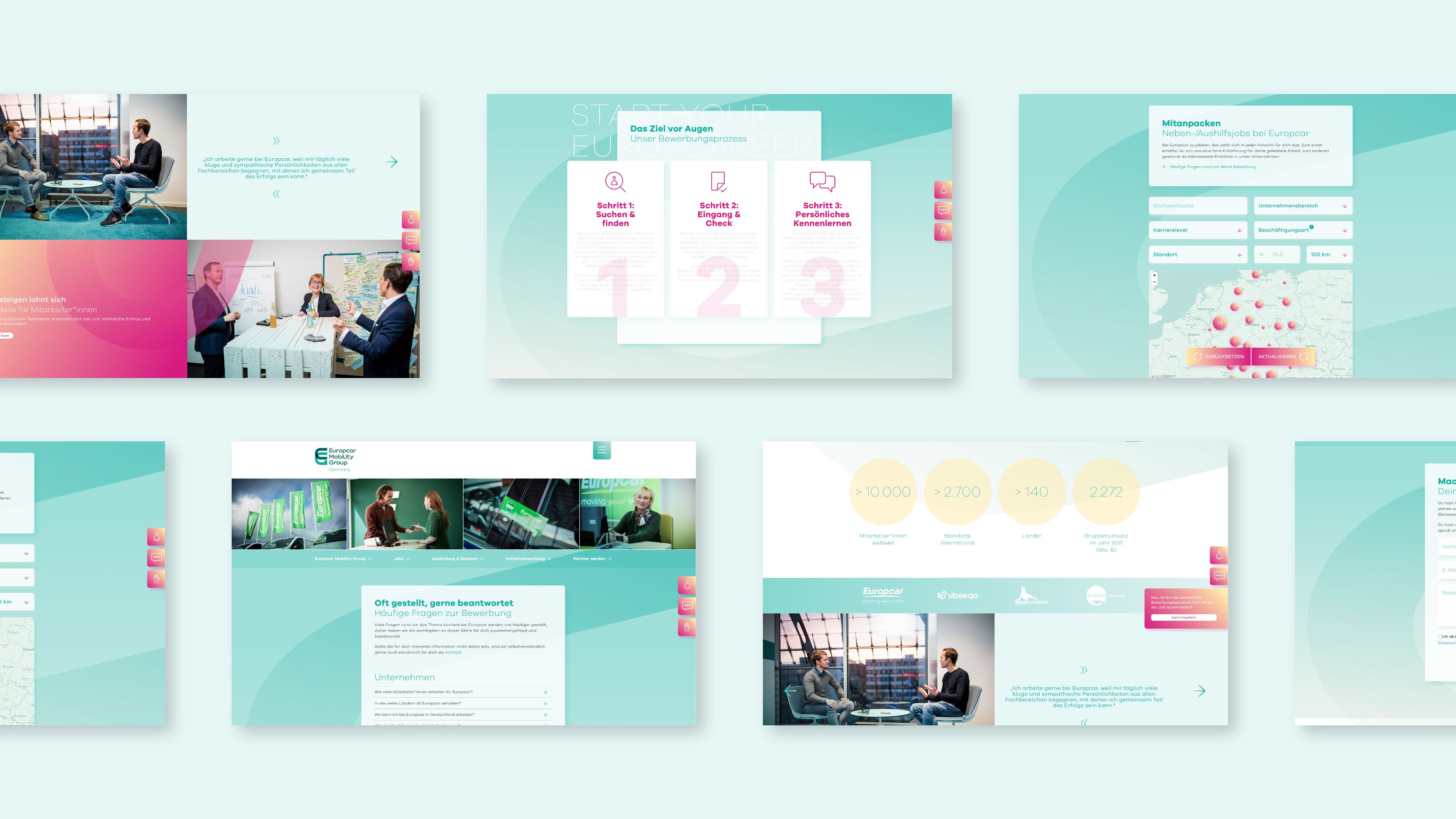 Sechs Europcar Unterseiten