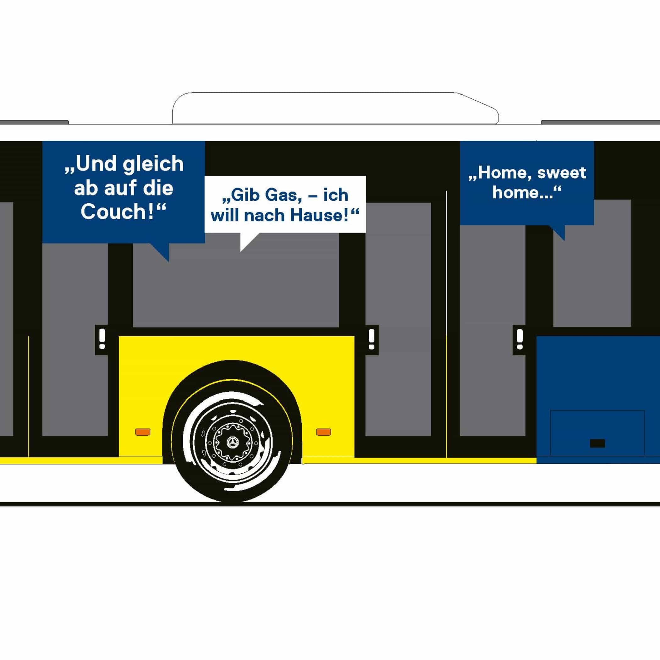 hochzwei_fab_teaser_05.jpg Visualisierung eines Stadtbusses mit Sprechblasen und blau-gelber Werbung für den FAB