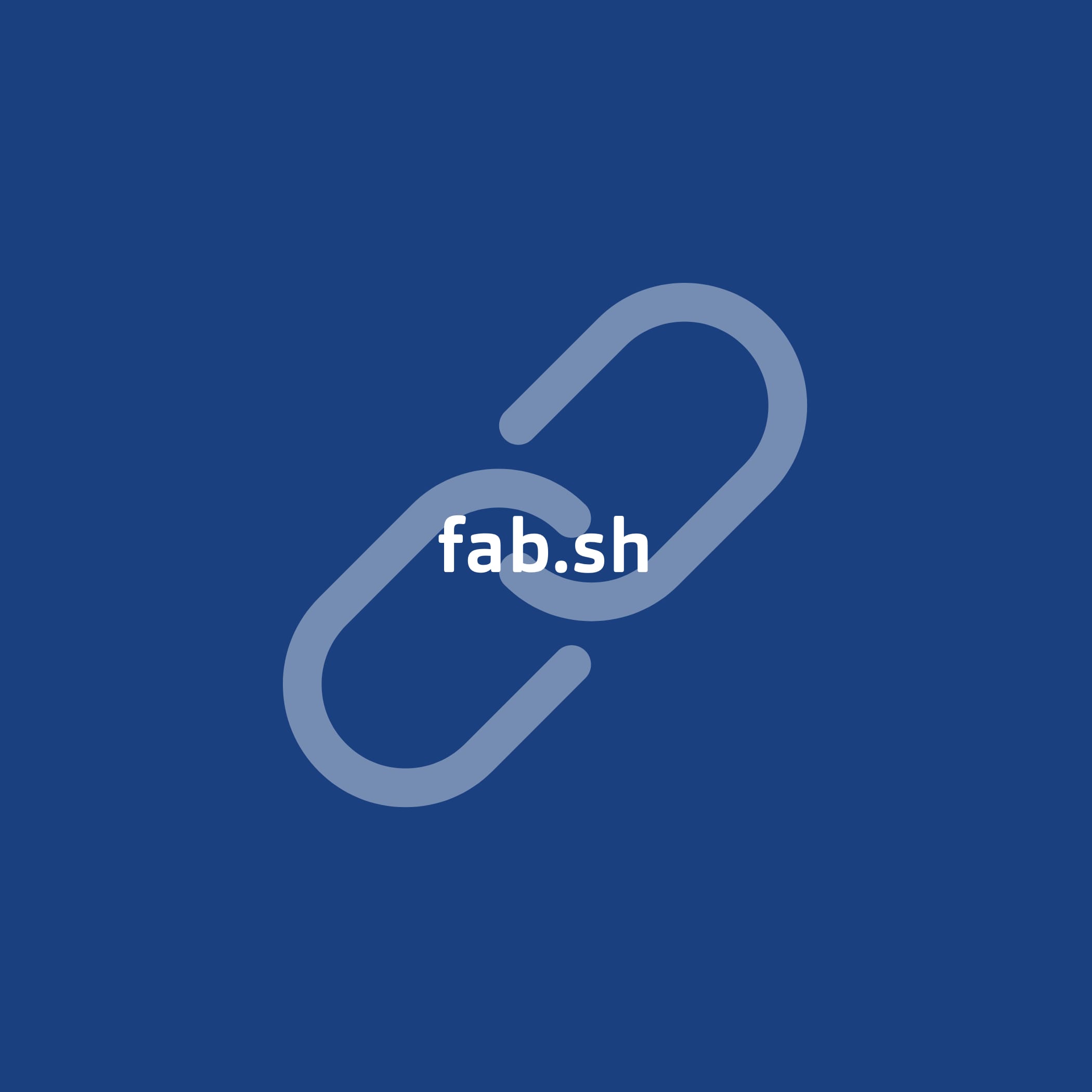URL fab.sh vor blauem Hintergrund