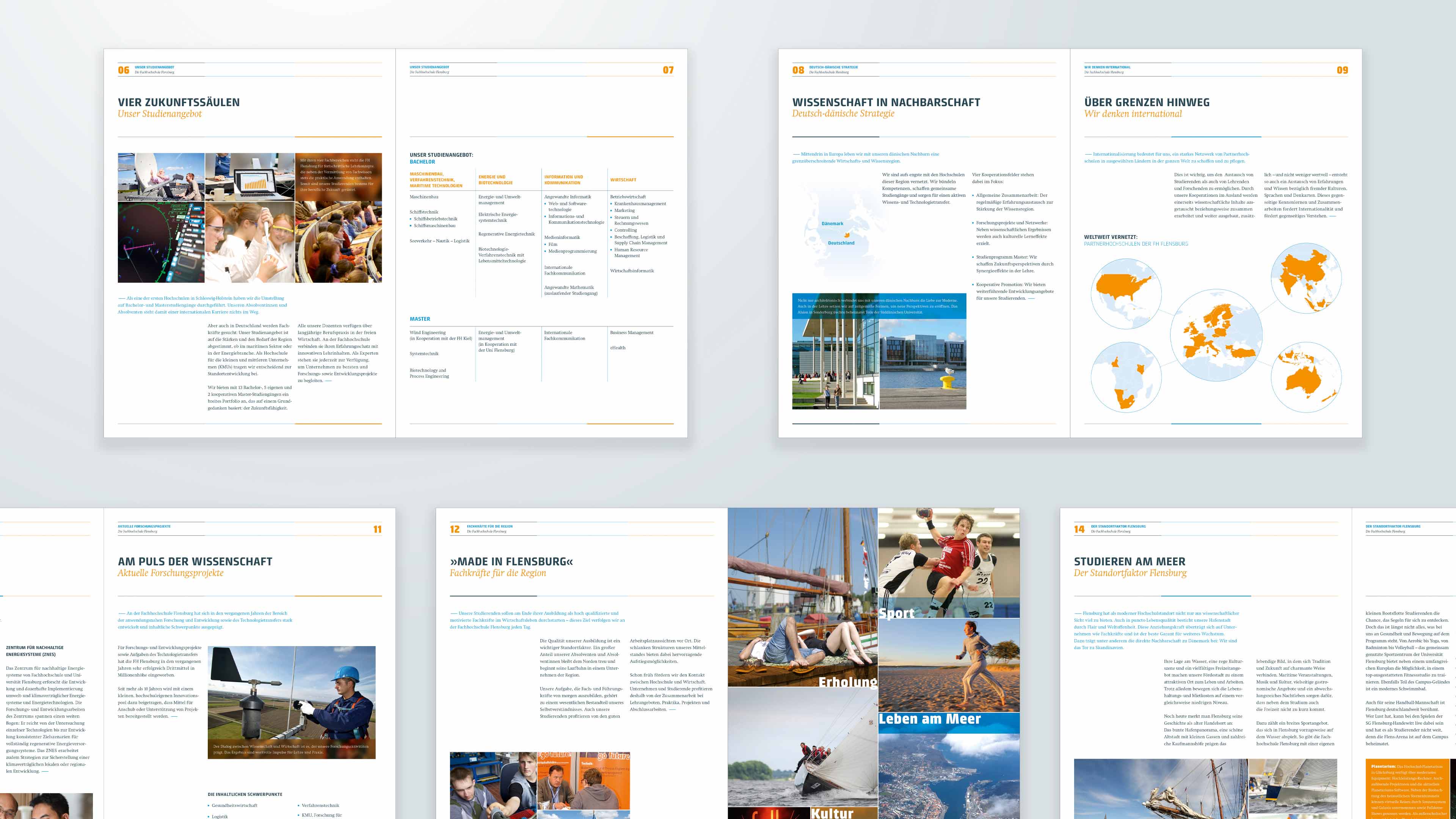 hochzwei_fhfl_slider_03.jpg Collage mehrerer Seiten des Magazins über die FH Flensburg