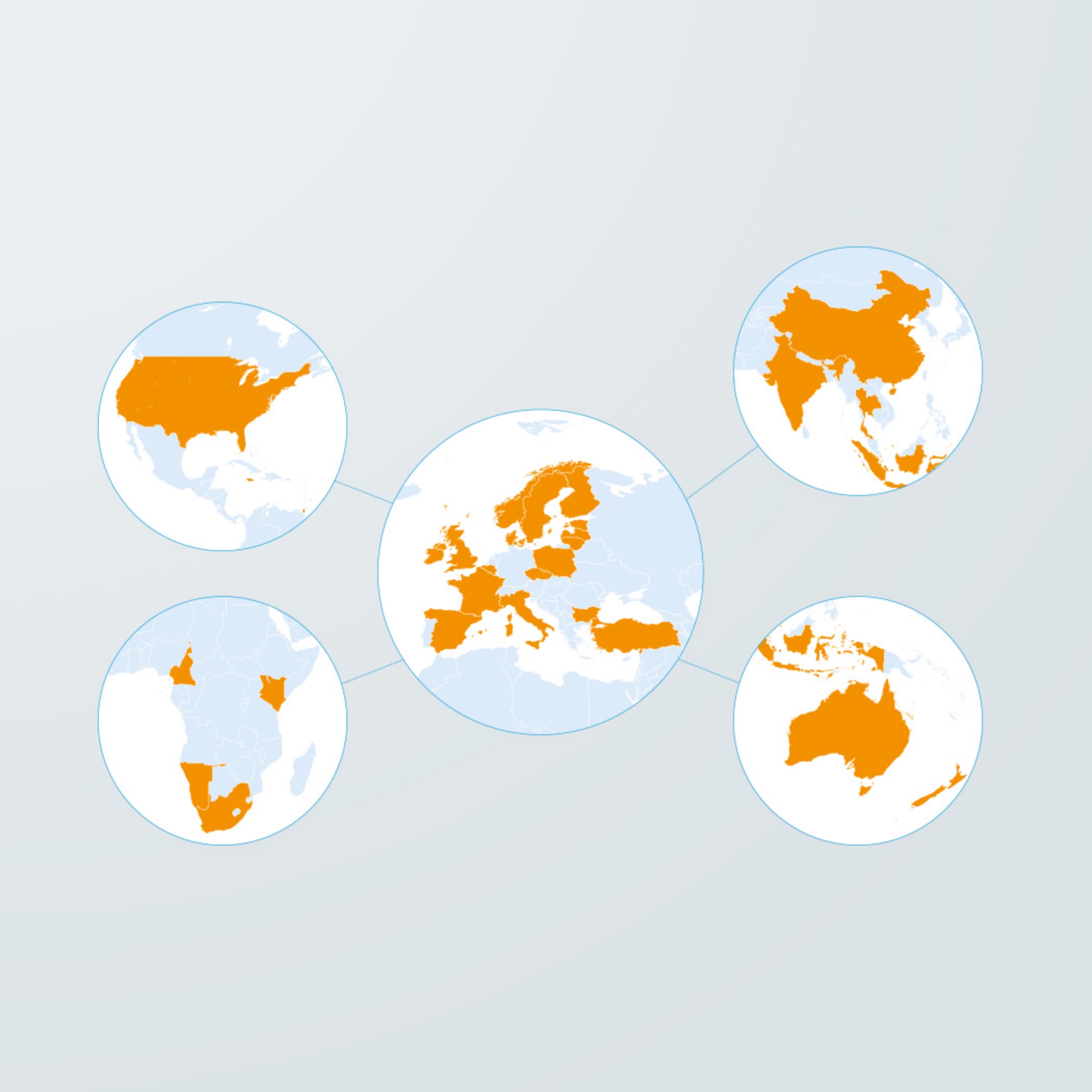 hochzwei_fhfl_teaser_07.jpg Fünf Kreise zeigen orange-markierte Länder in allen Kontinenten