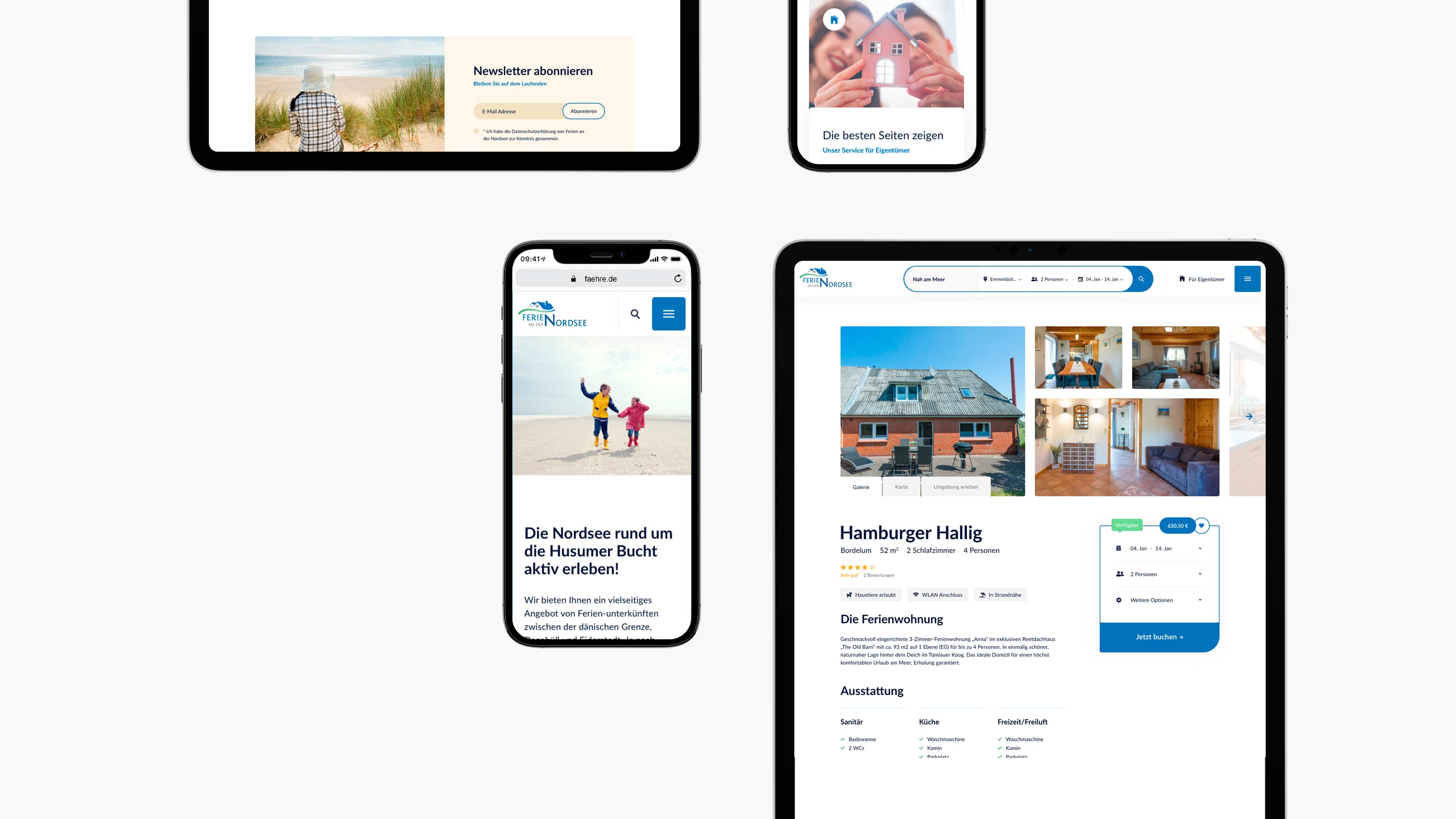 Tablet und Smartphone zeigen Website von Ferien an der Nordsee
