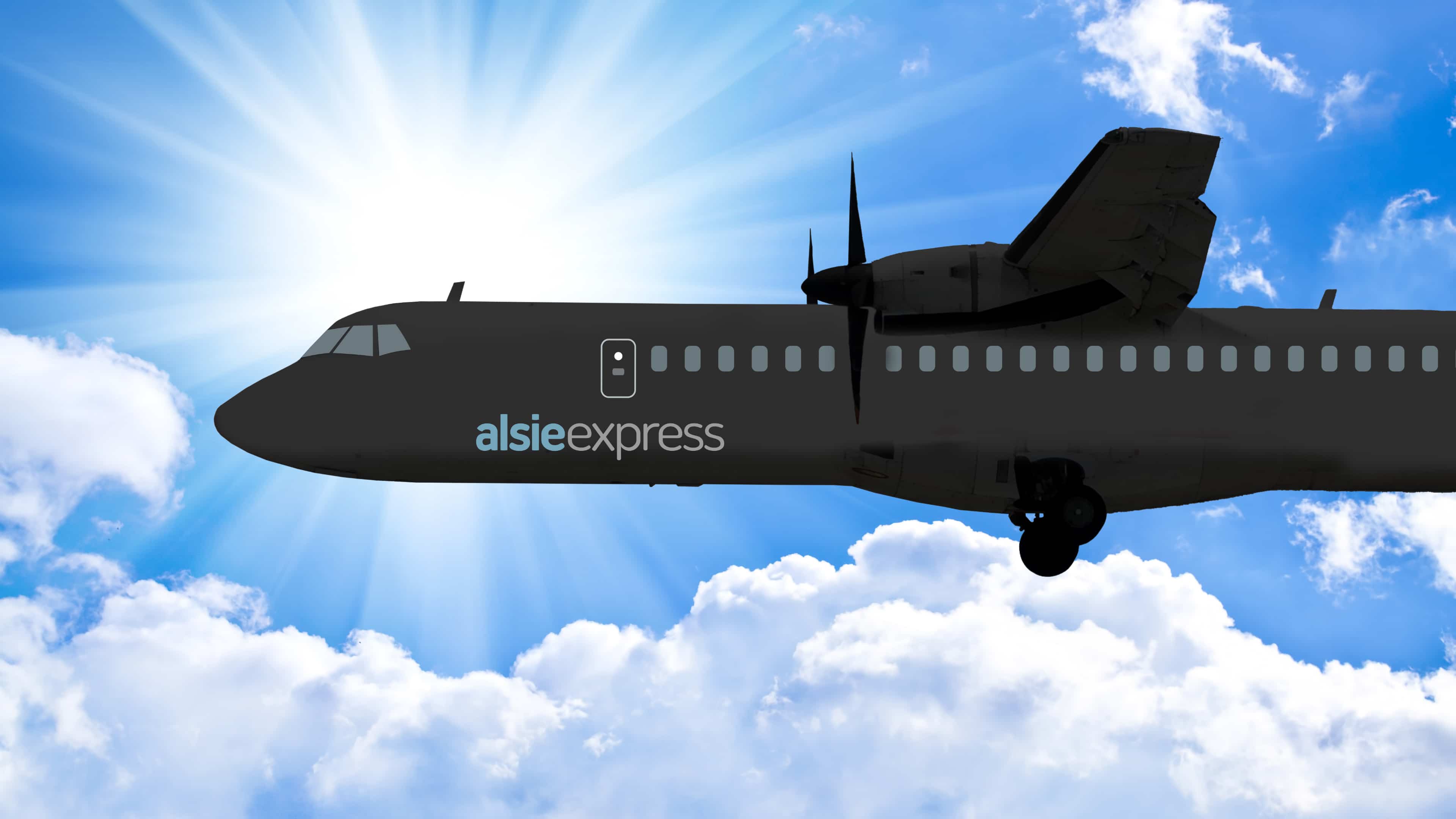 Grafik eines grauen Flugzeugs vor blauem Himmel