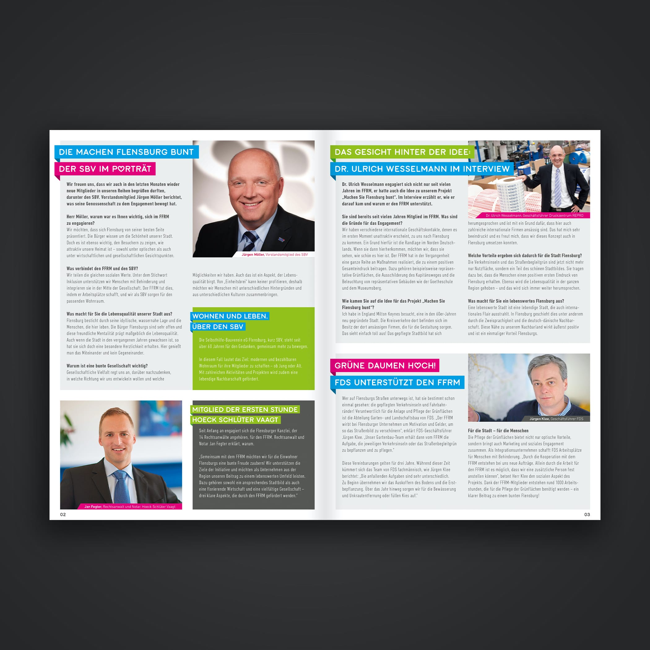 hochzwei_ffrm_teaser_03.jpg Doppelseite des FFRM-Magazins mit drei Interviews