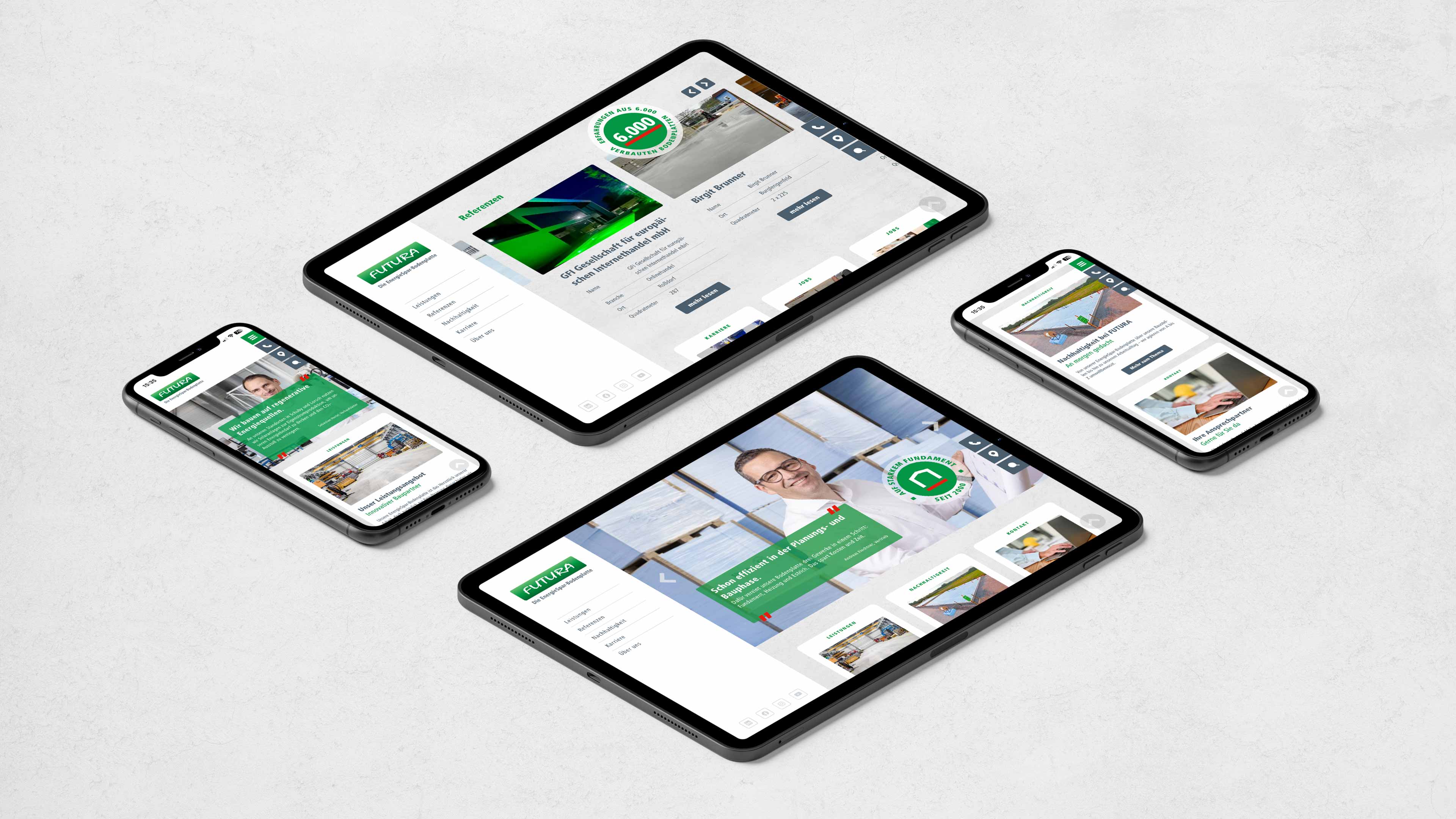 Tablets und Smartphones mit der Futura Webseite