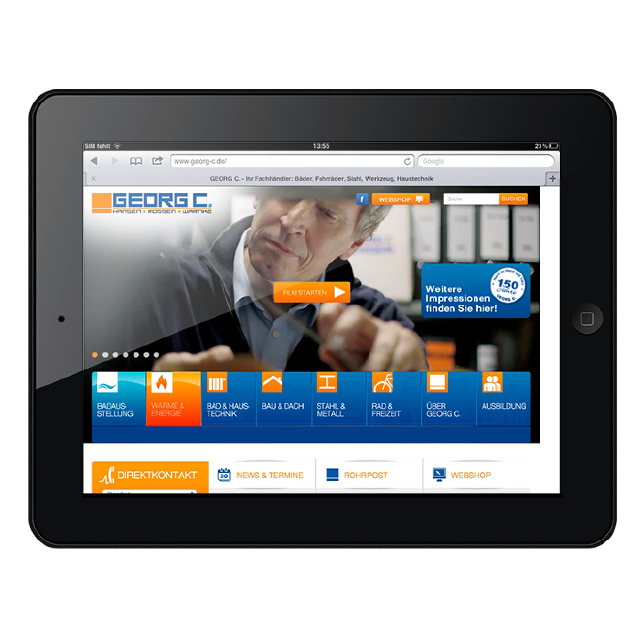 Georg C Homepage in Ipad Ansicht