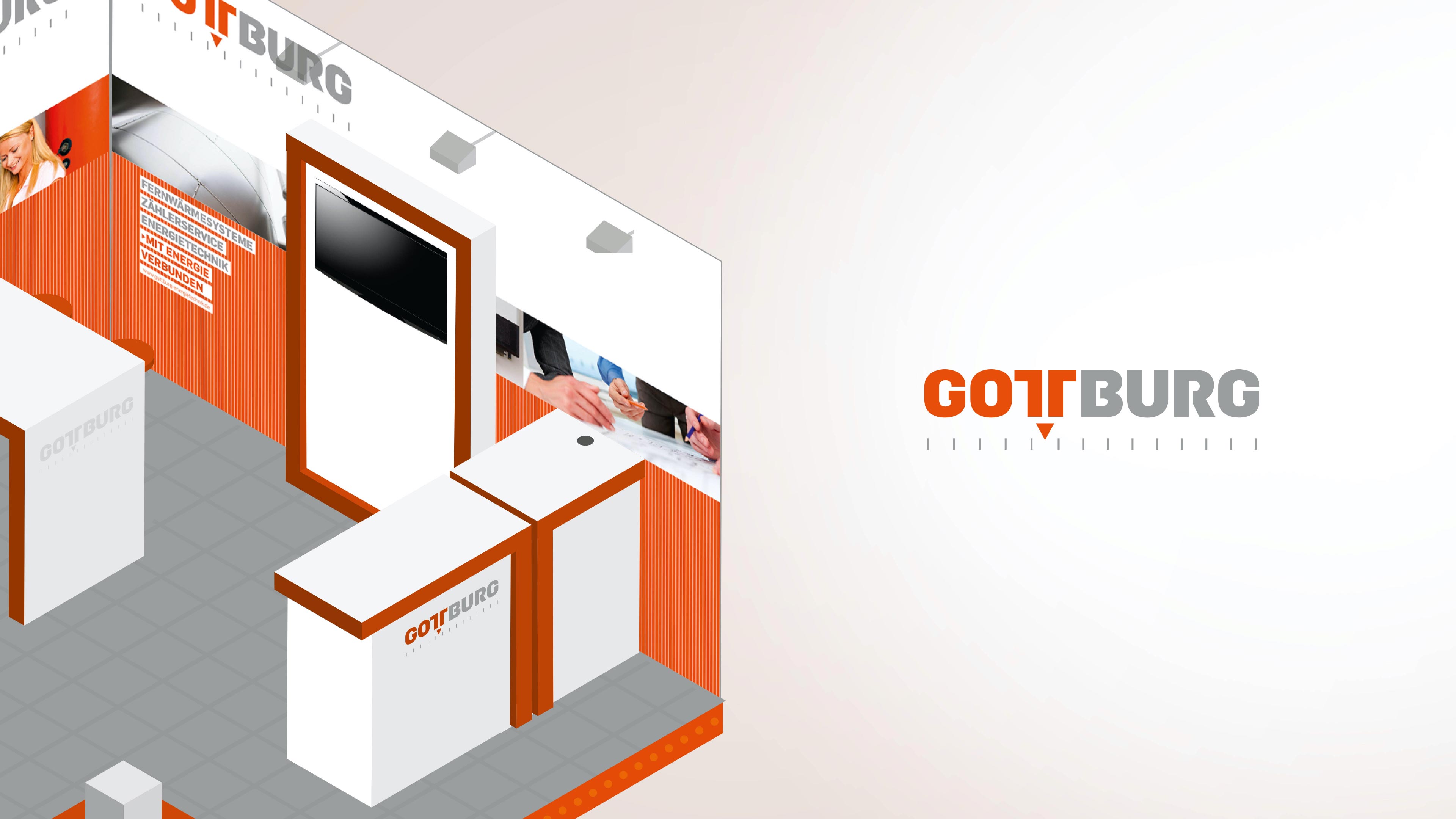 Orangener Messestand von Gottburger