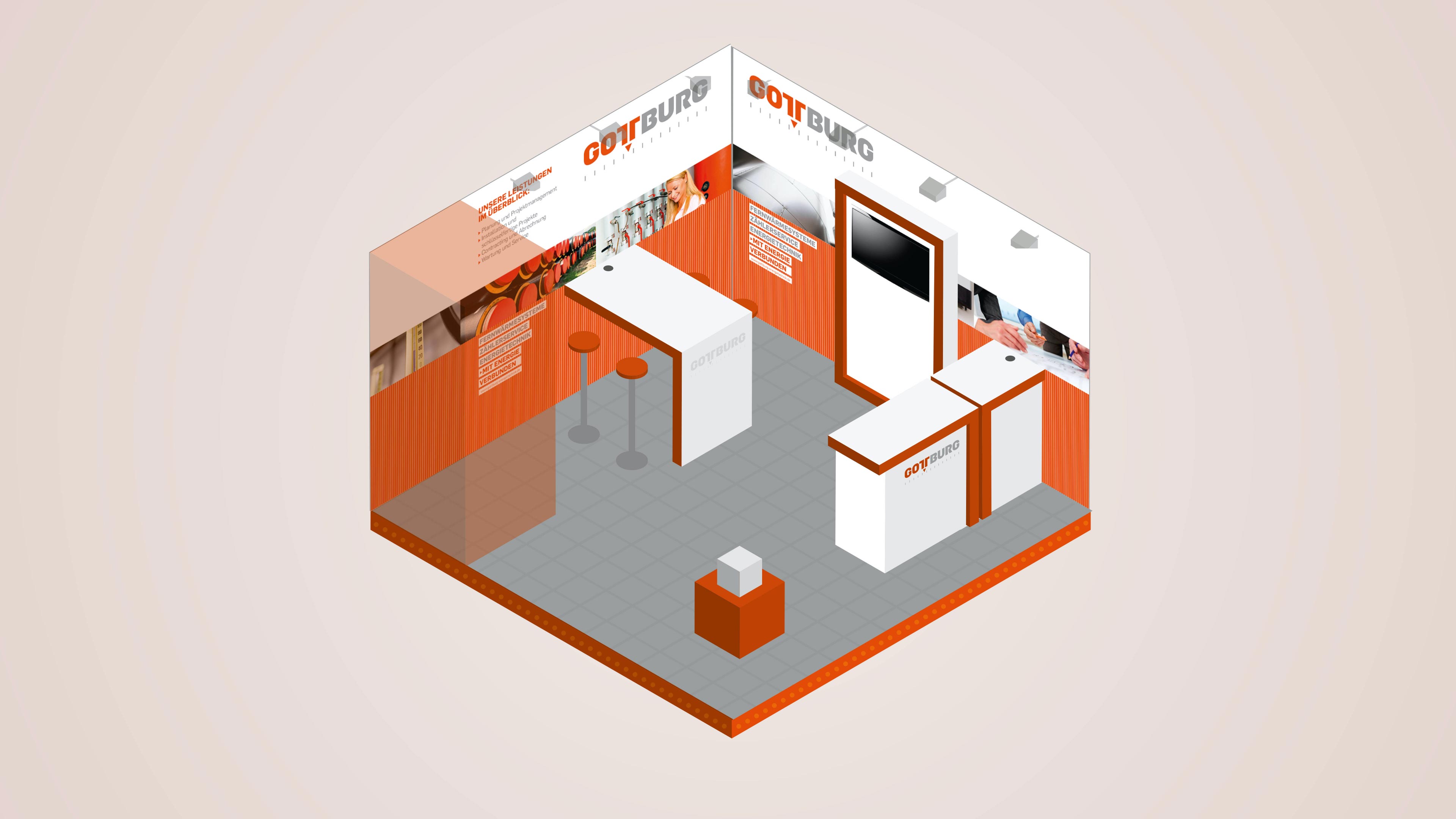 Messestand von Gottburger in orangenen Farben