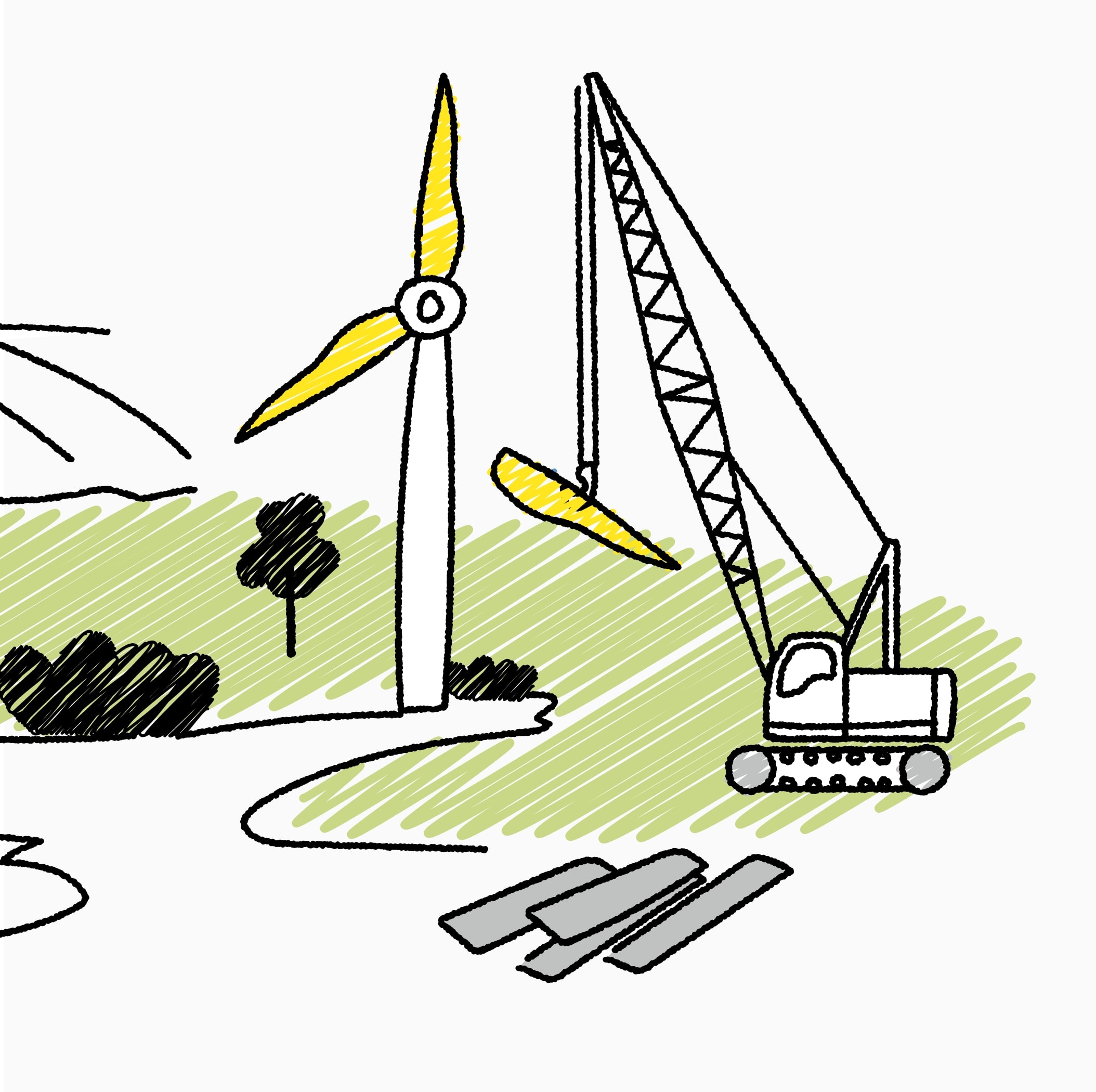 hochzwei_gpjoulewindfilm_teaser08.jpg Ein gezeichenter Krahn nimmt einem Windrad den Flügel ab