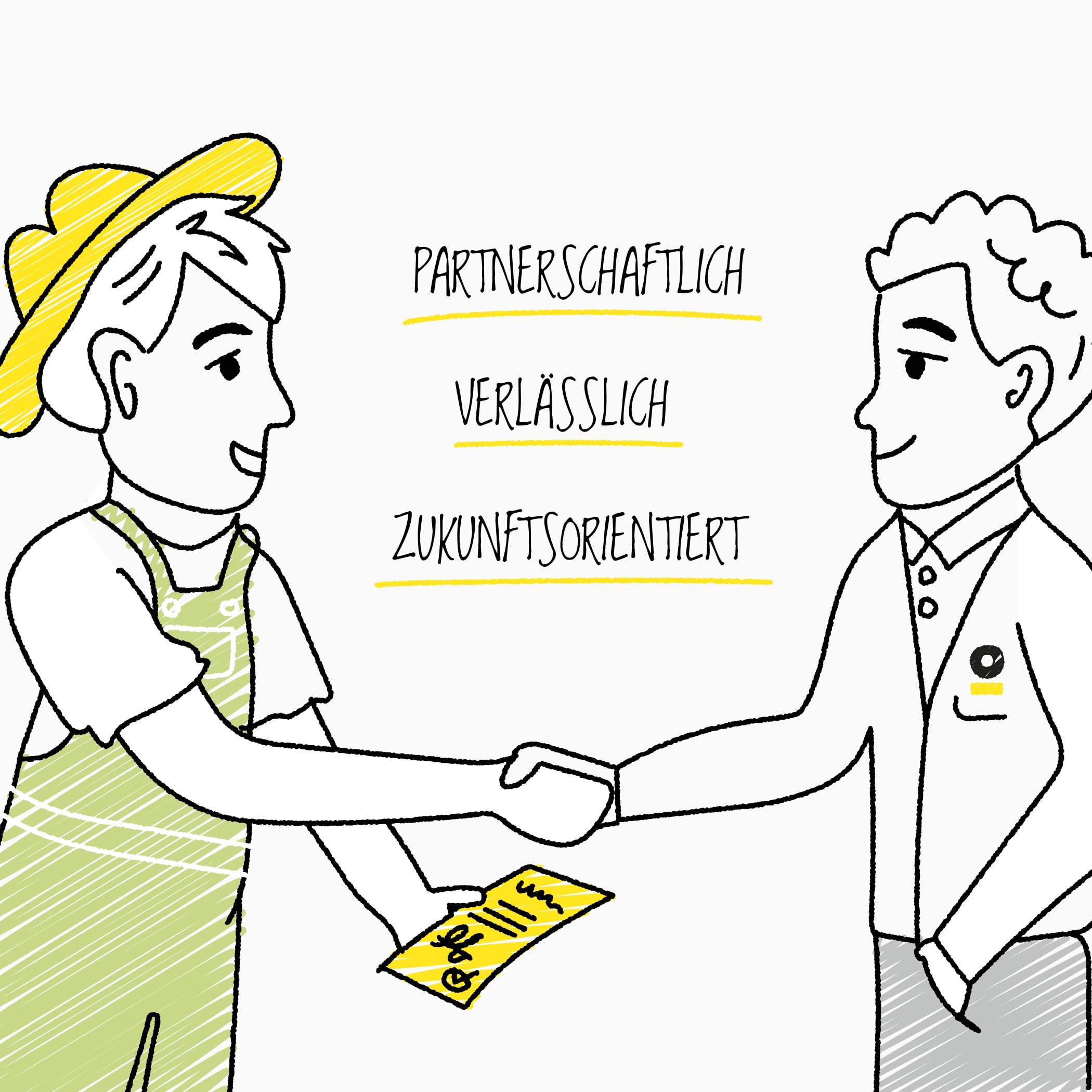 hochzwei_gpjoulewindfilm_teaser09.jpg Ein gezeichneter Bauer gibt einem Bänker die Hand