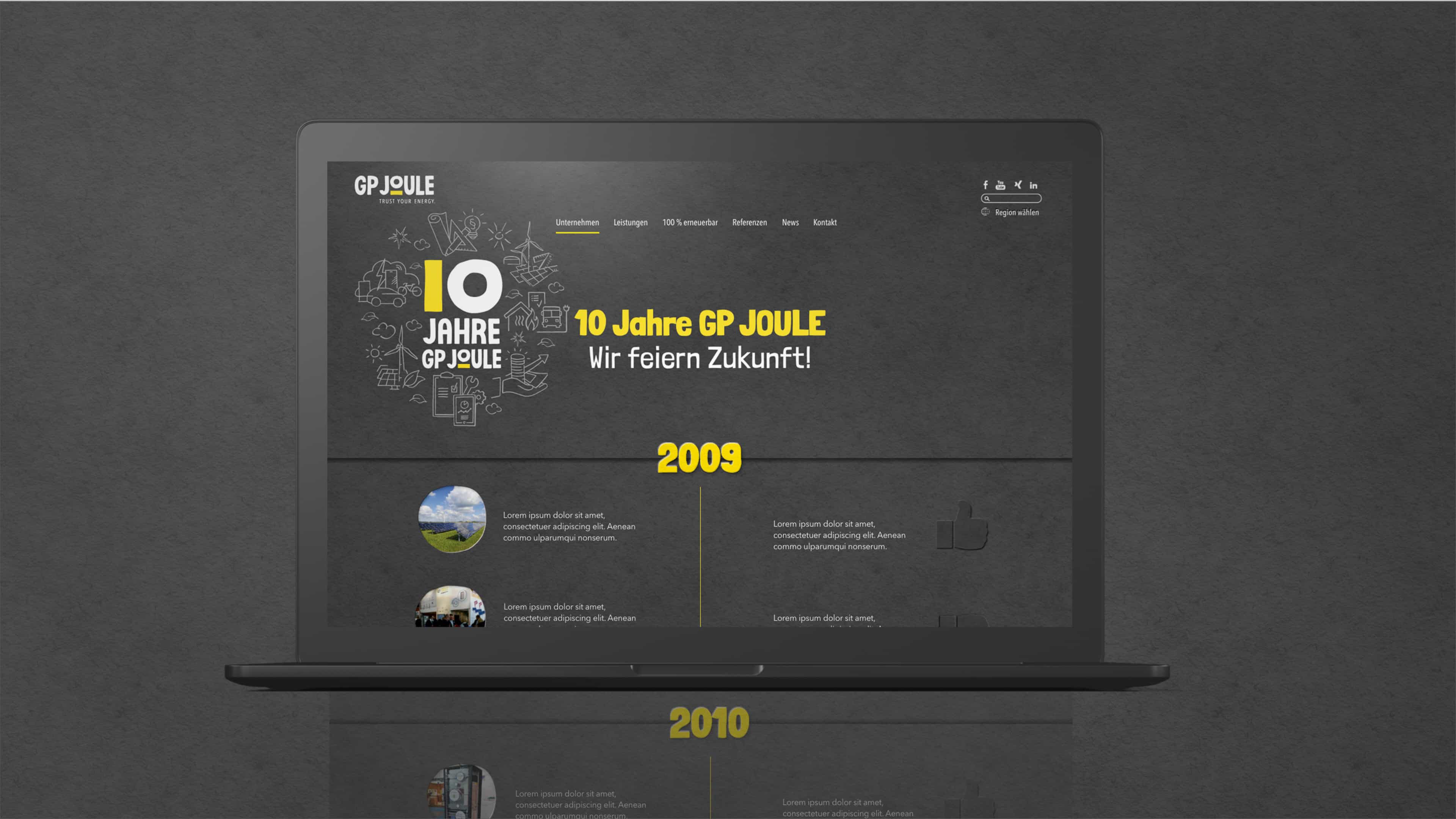 hochzwei_gpjoule_slider_01.jpg Schwarzer Laptop mit geöffneter GP Joule Homepage