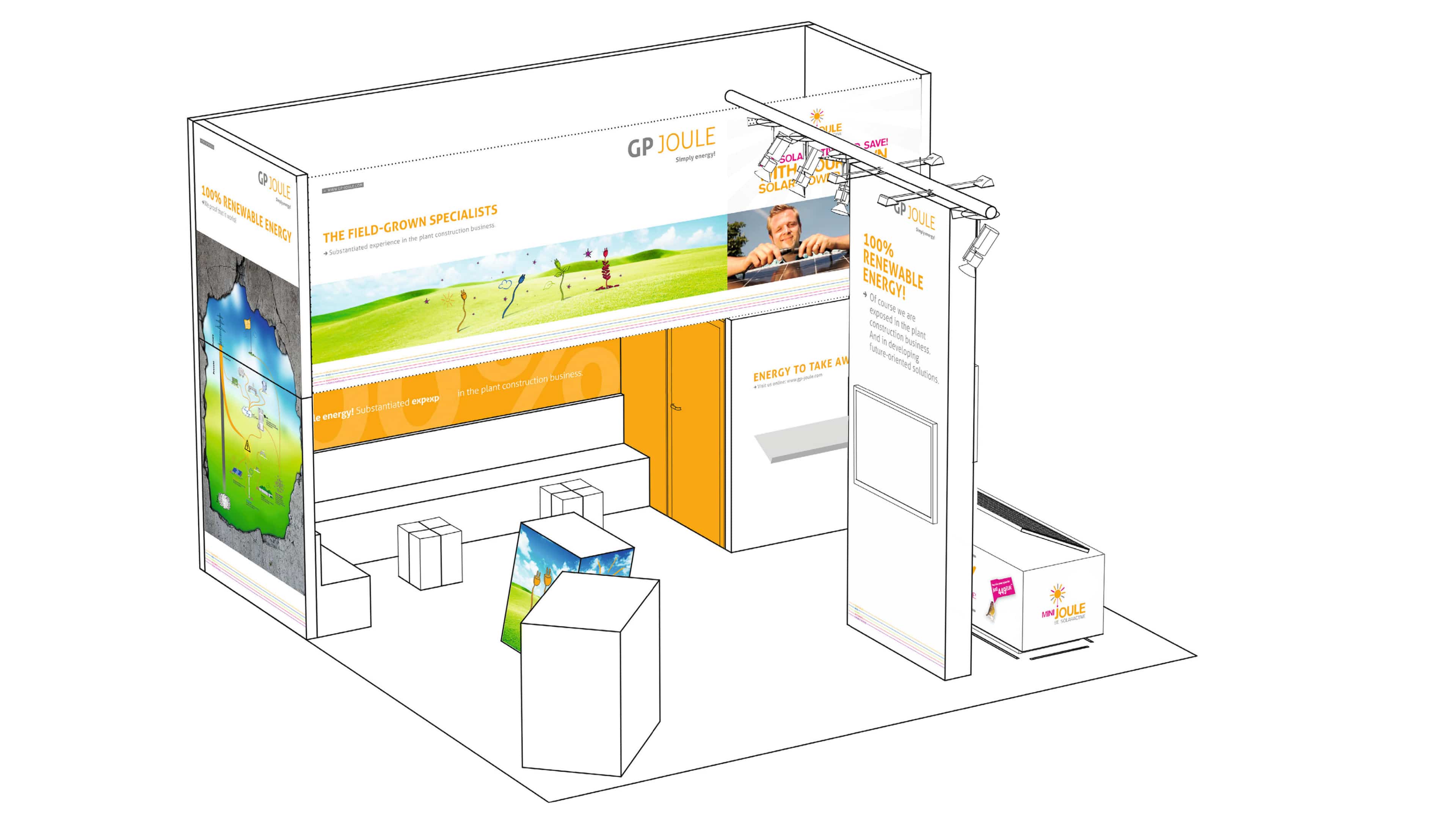Ein illustrierter Messestand von GP Joule