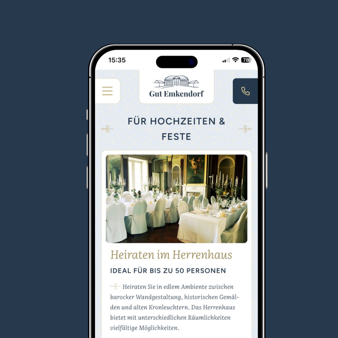 h2_gute_teaser_07.jpg Mobile Website über Hochzeiten auf Gut Emkendorf