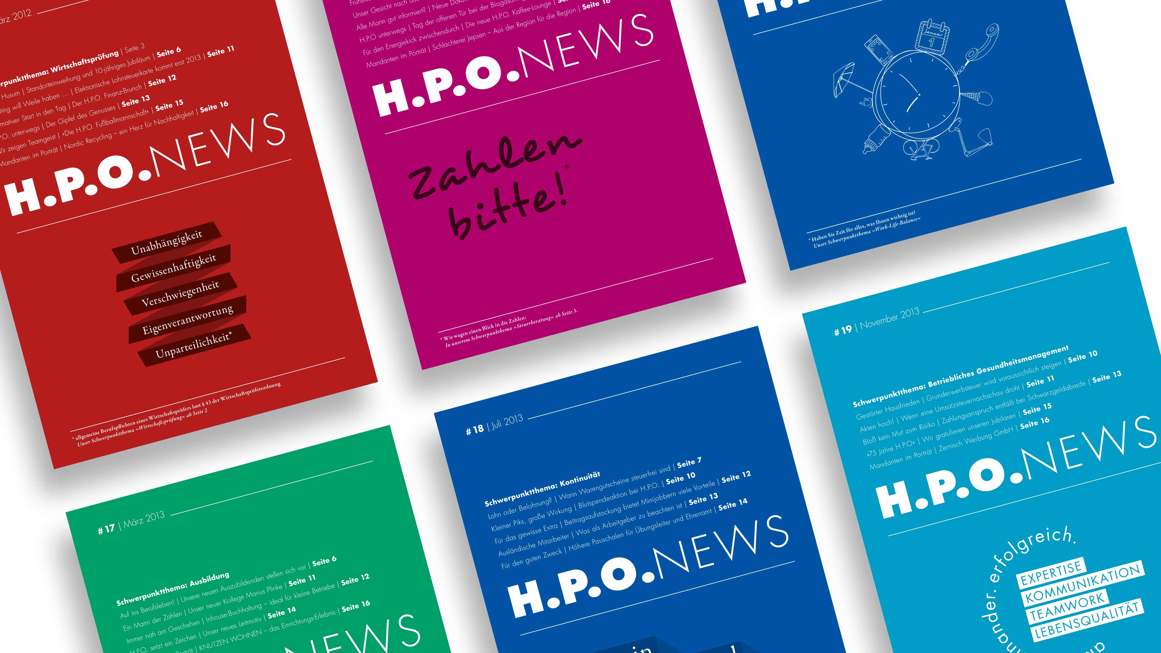 Sechs bunte hpo News Magazine