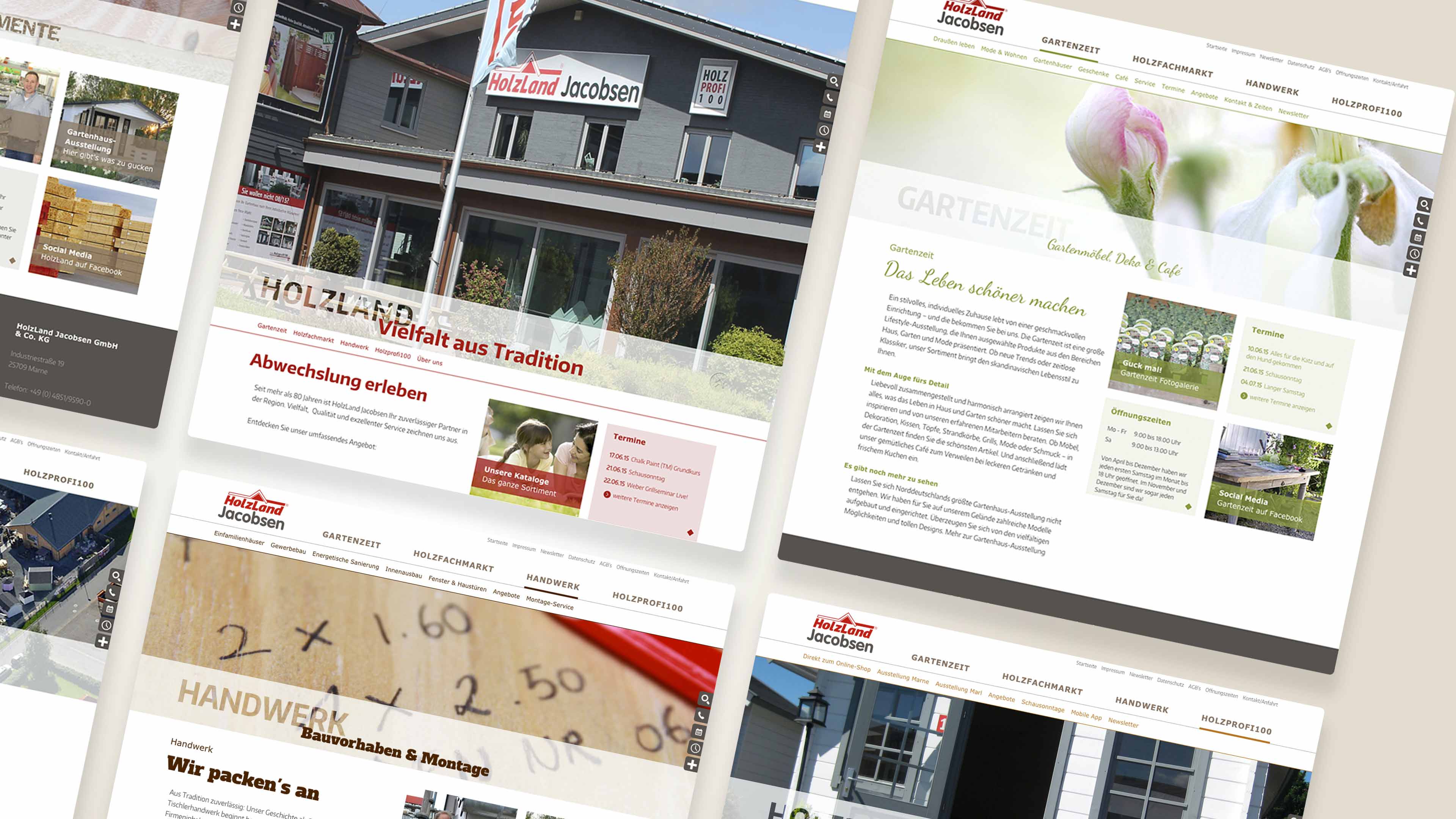 Vier Unterseiten von Holzland Jacobsen