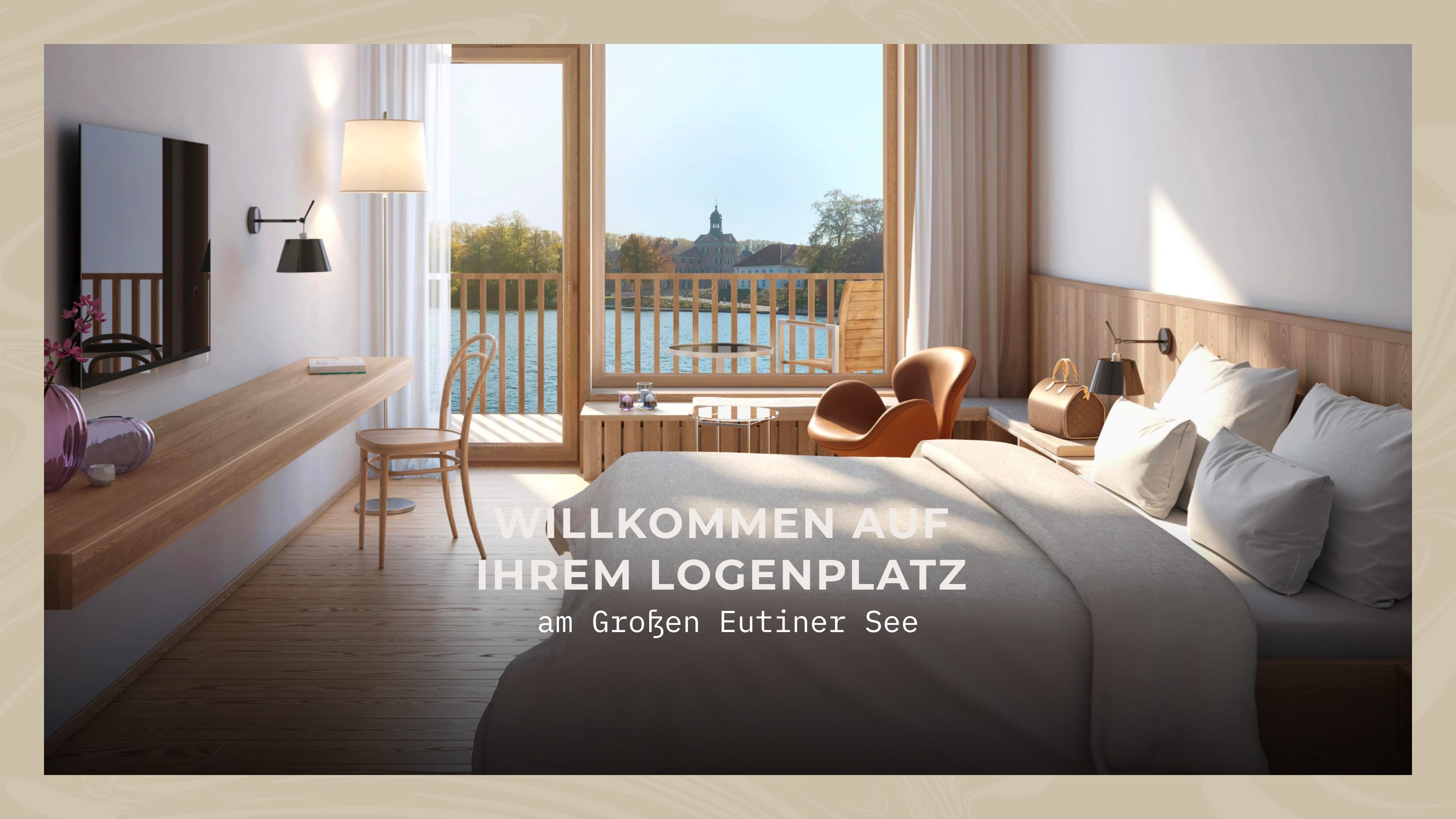 Blick in ein visualisiertes Zimmer des Hotels Seeloge in Eutin