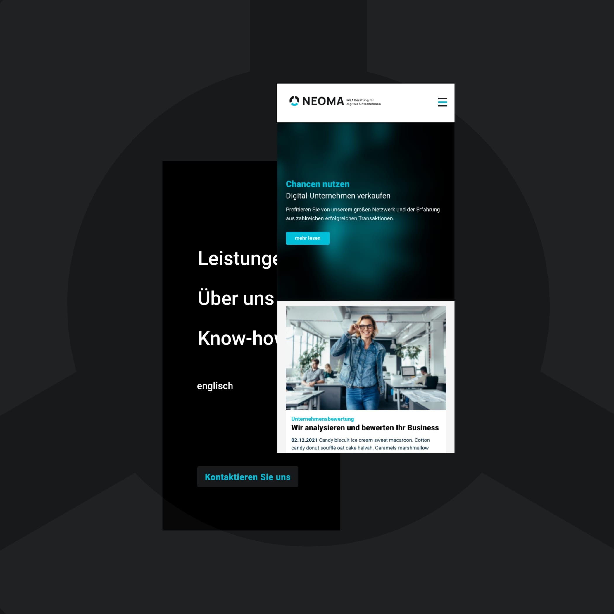 hochzwei_neoma_teaser_08.jpg Zwei mobile Homepage Ansichten des Unternehmens Neoma