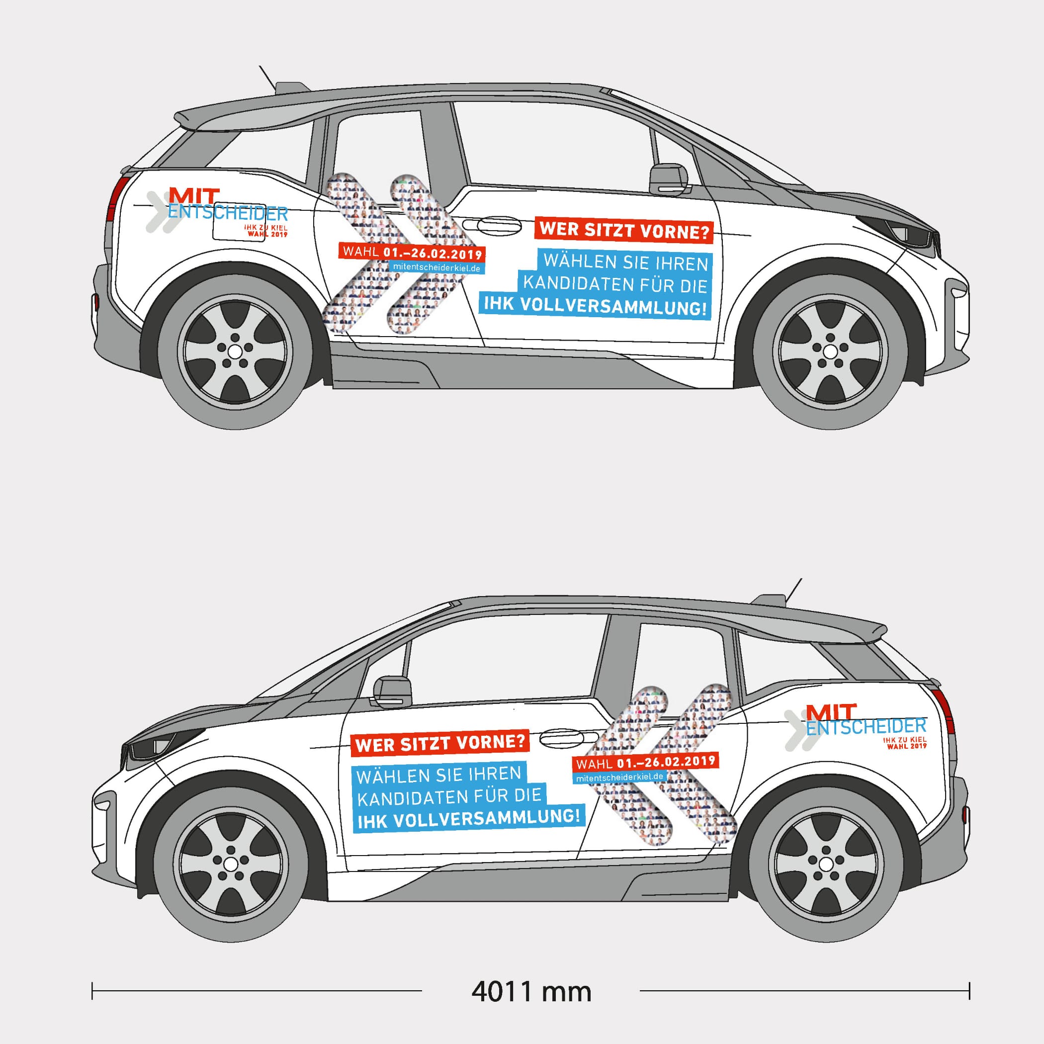 Ein illustriertes Auto mit Werbung von IHK Kiel