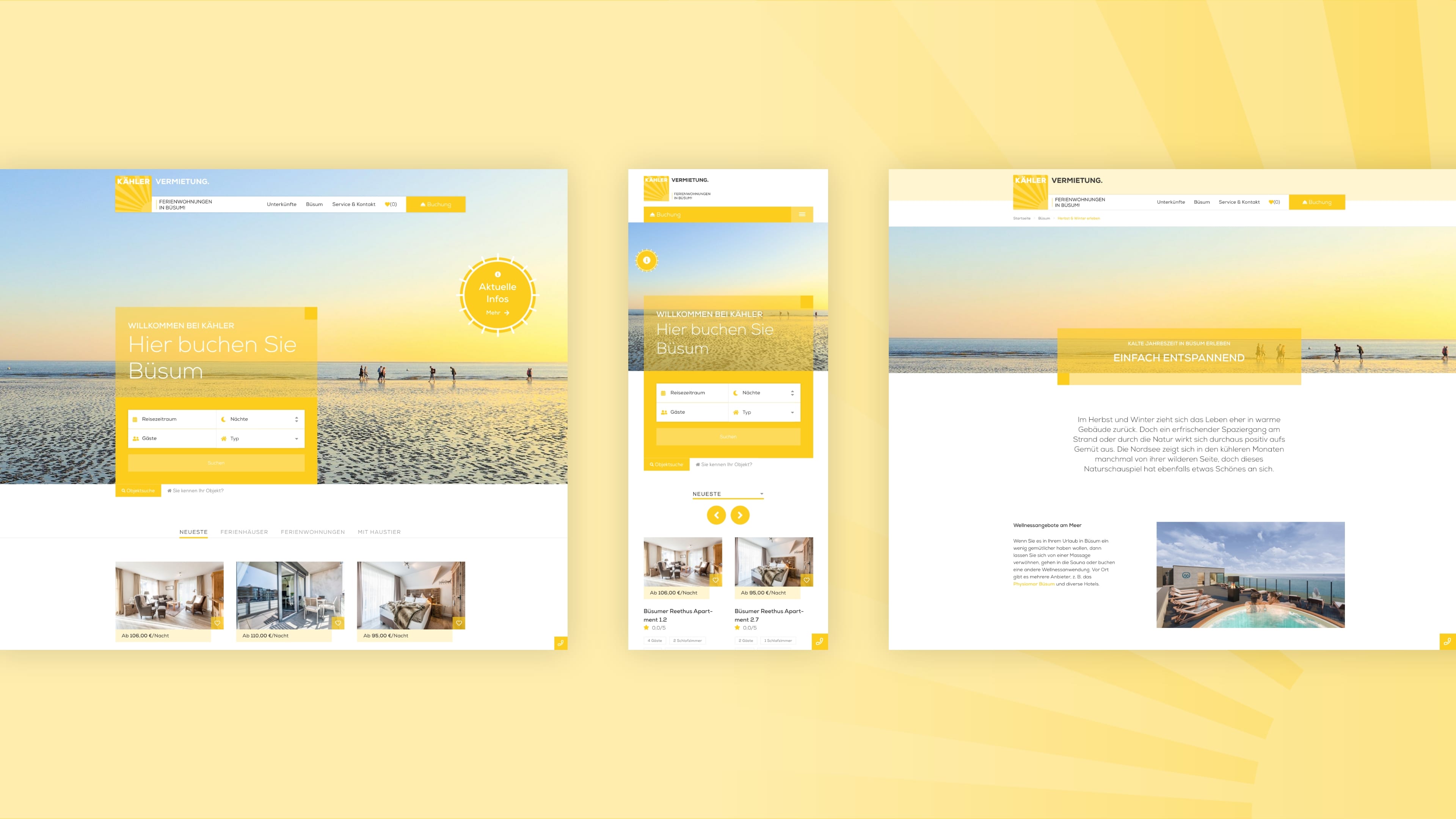 Drei Unterseiten der Kaehler Vermietung