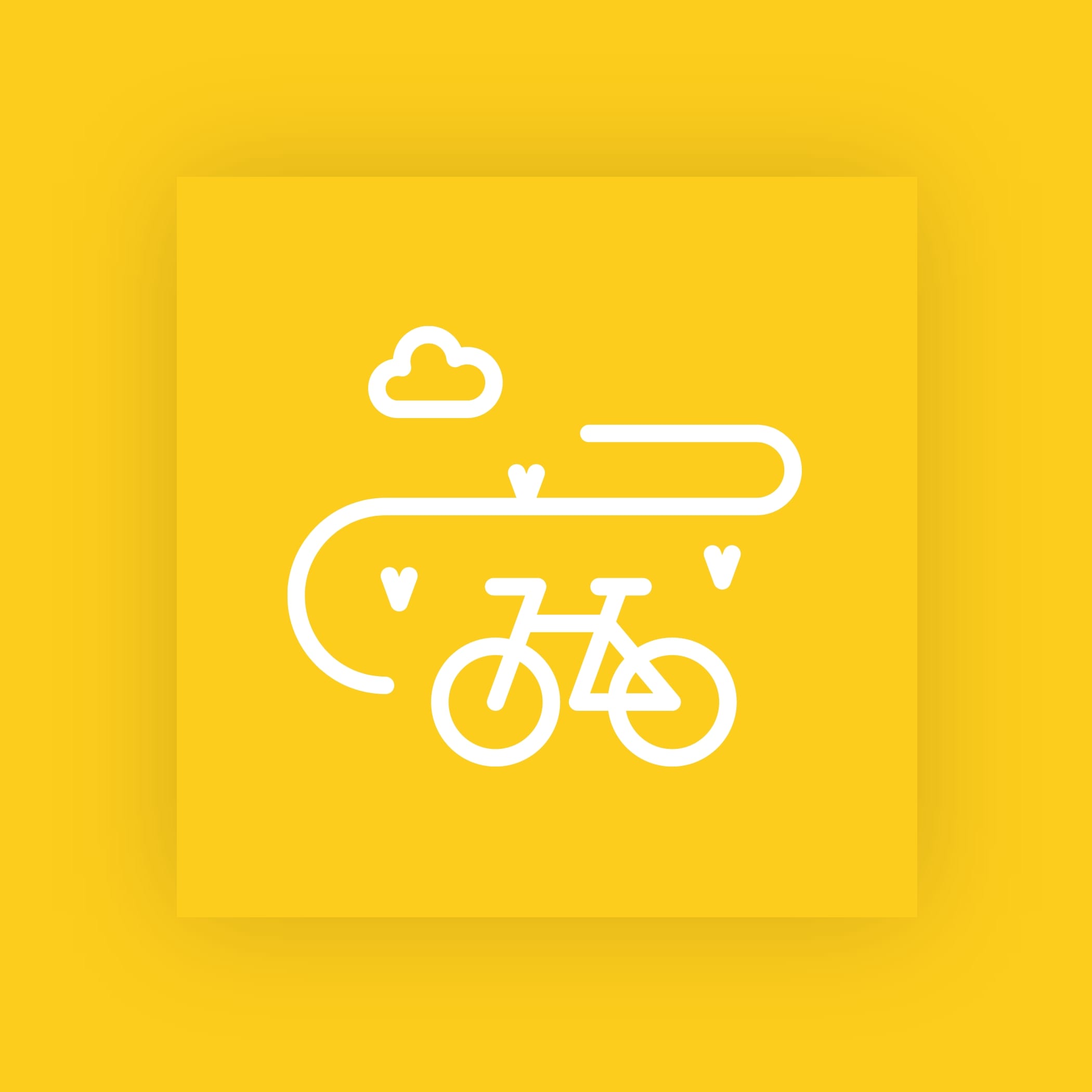 hochzwei_kaehler_teaser_06.jpg Gelbe Kachel mit einem weißen illustrierten Fahrrad