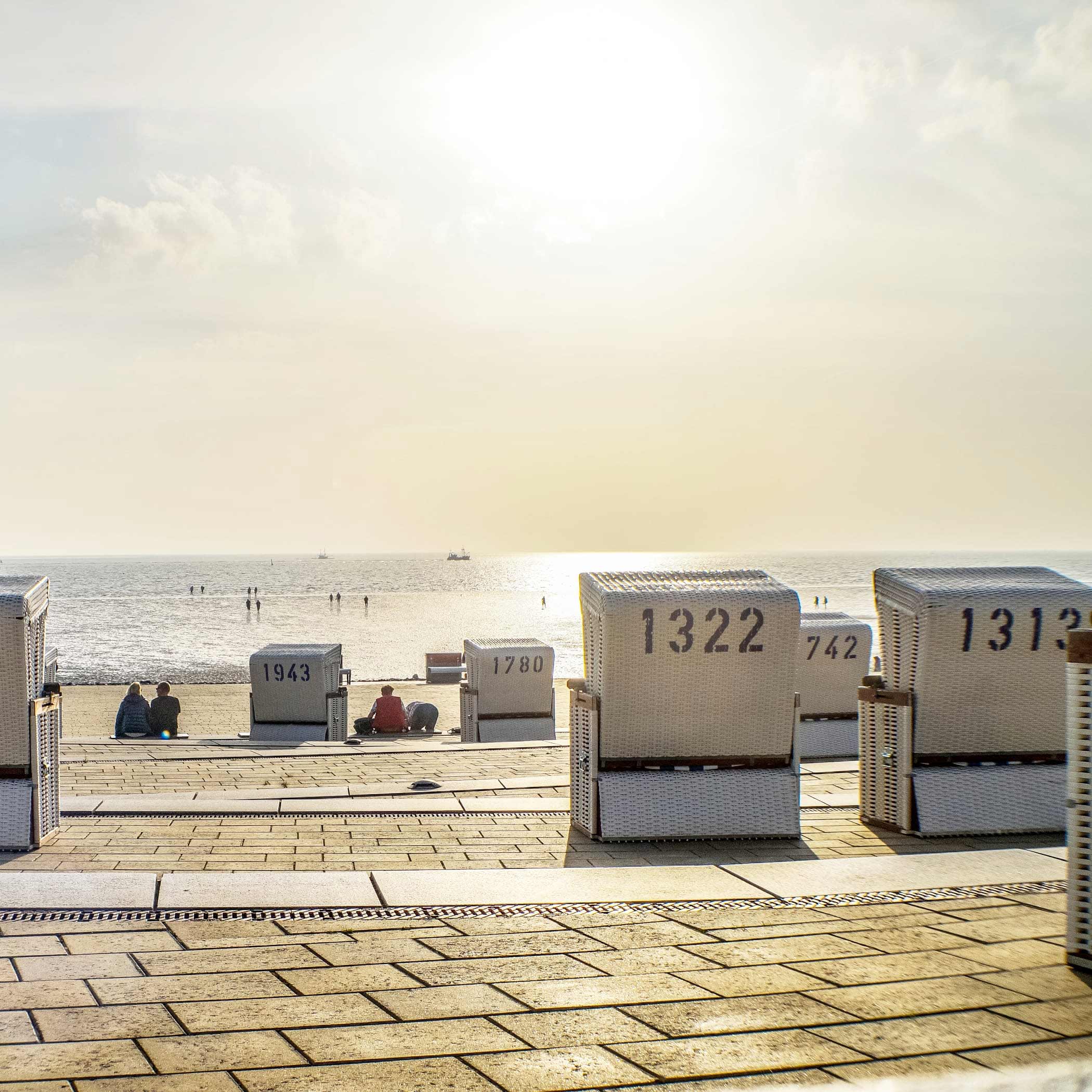 Viele Strandkörbe stehen am Strand von Büsum