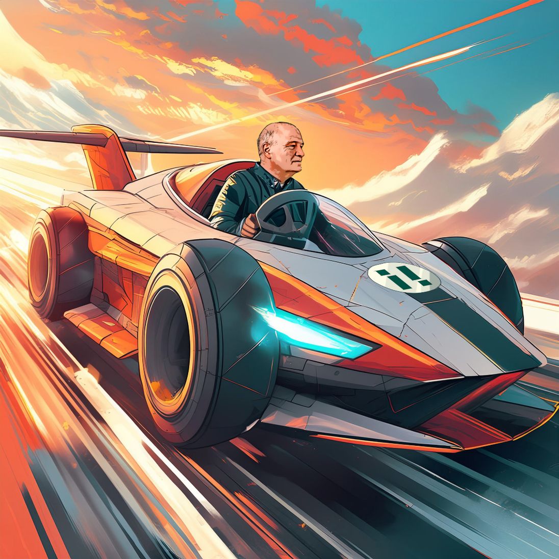 h2_Inno_Teaser_01.jpg Ein KI-generiertes Bild von einem Rennfahrer in seinem Auto.