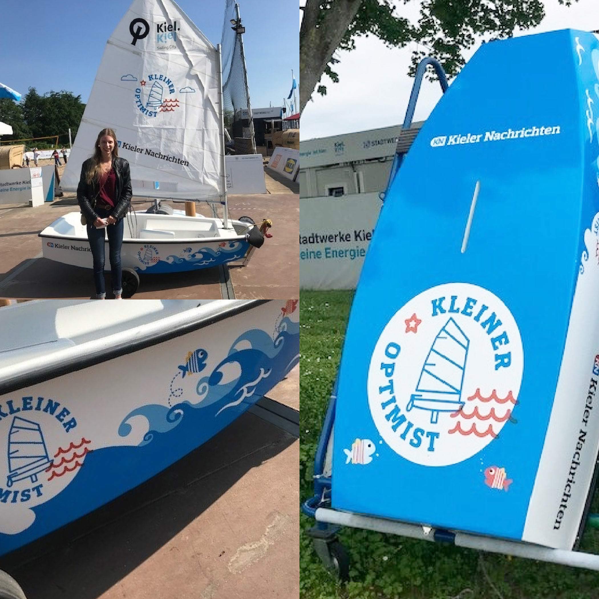 Eine Junge Frau steht vor einem kleinen Boot