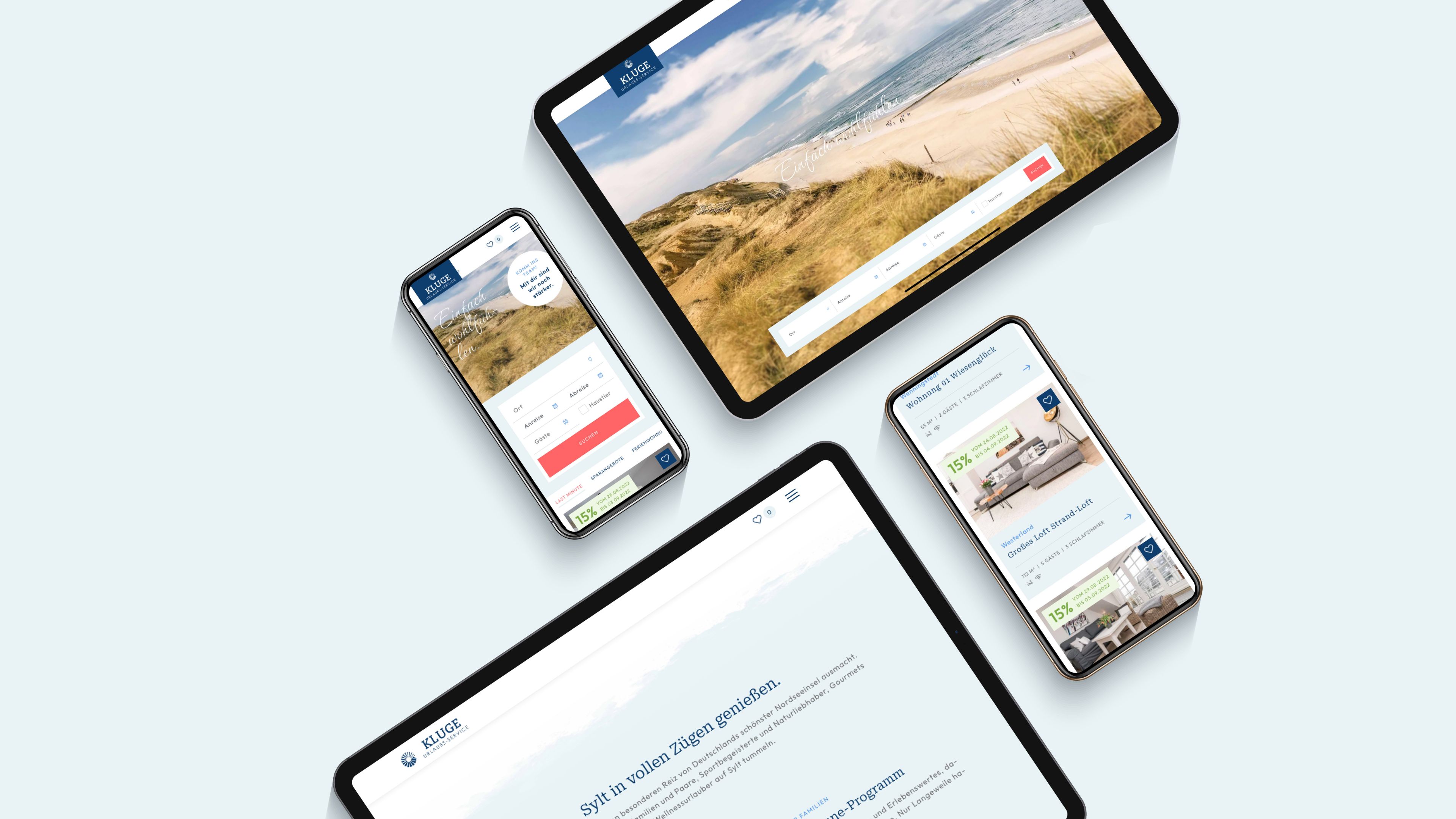 Vier digitale Ansichten der Kluge Website