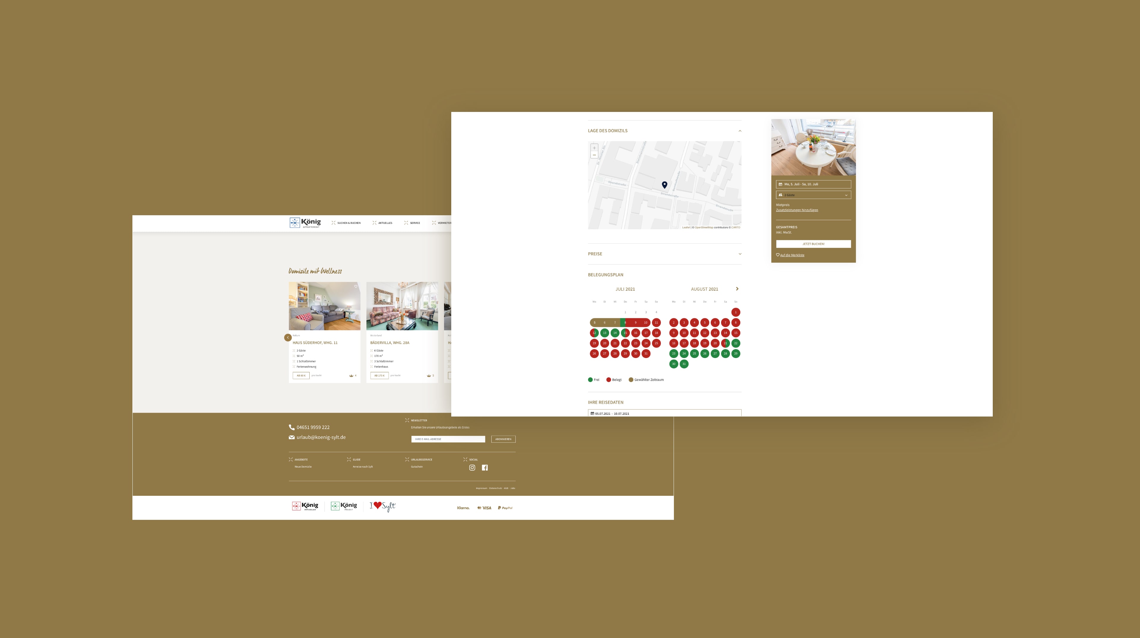 Zwei Homepage Seiten von Koenig Sylt