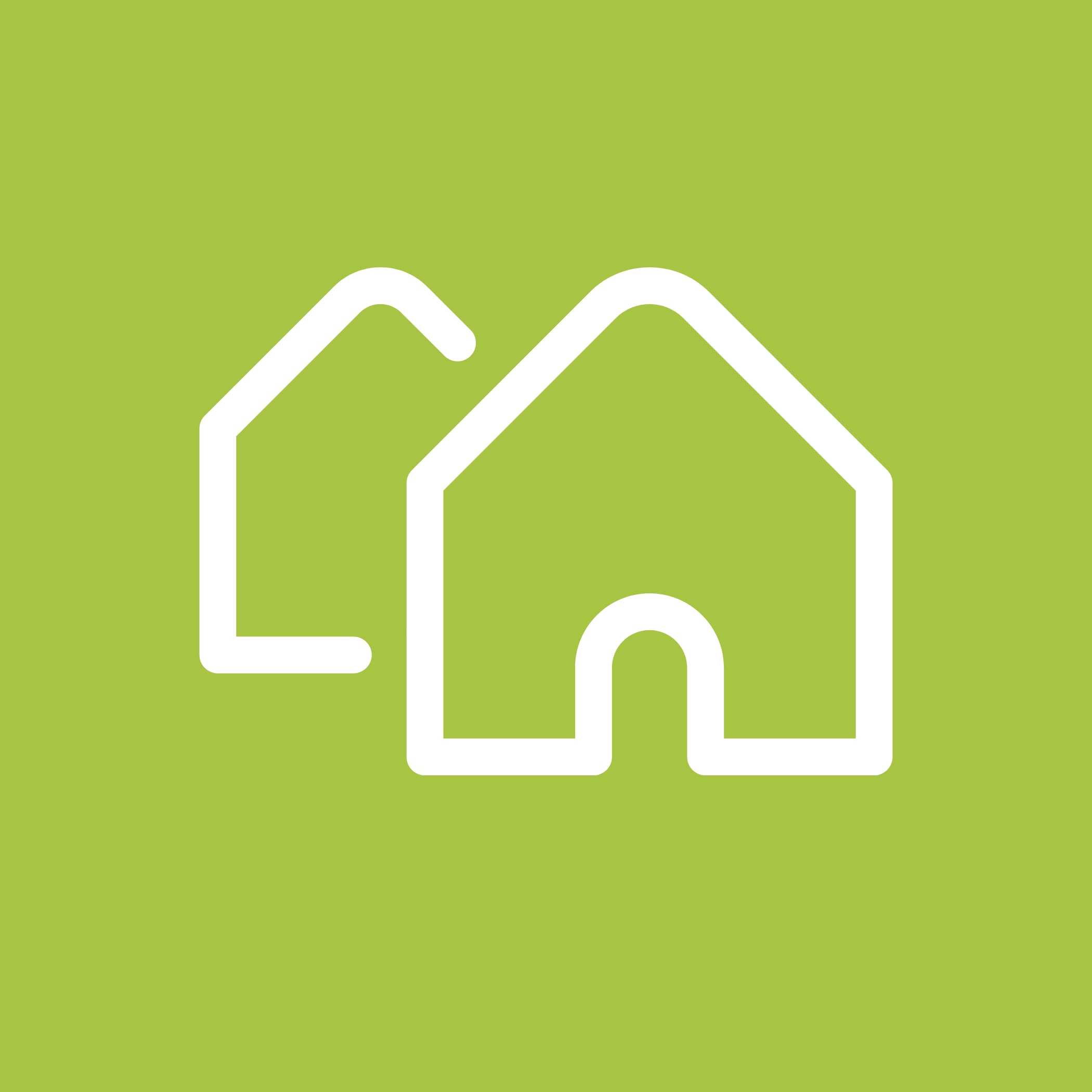 hochzwei_kraus_teaser_04.jpg Zwei illustrierte weiße Häuser auf grünem Hintergrund