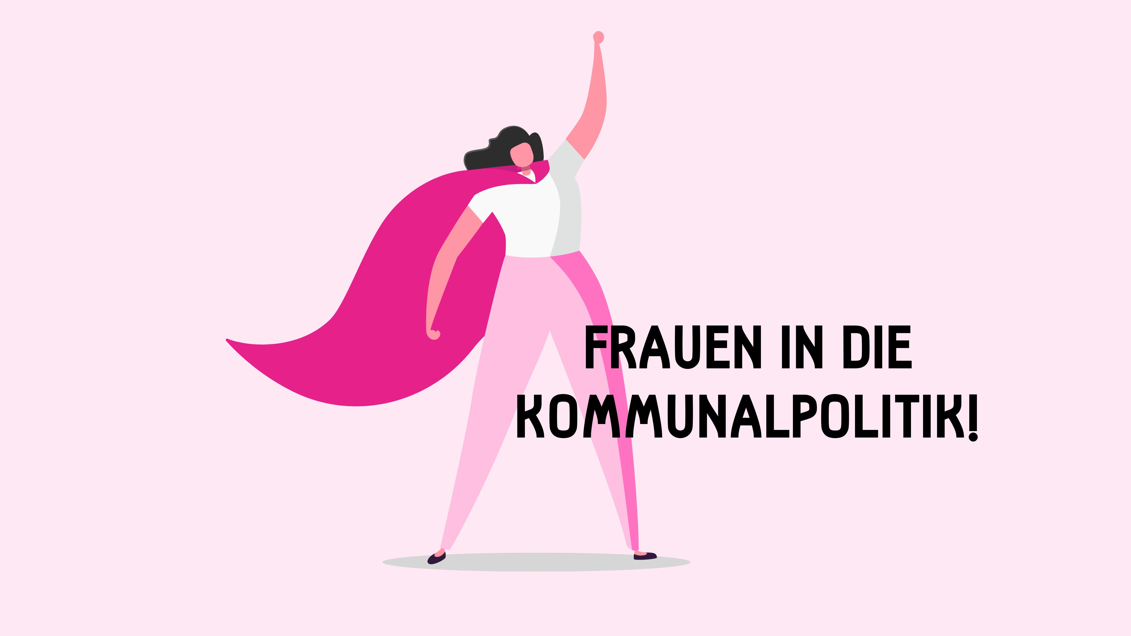 Eine illustrierte Frau trägt einen pinken Superhelden Umhang