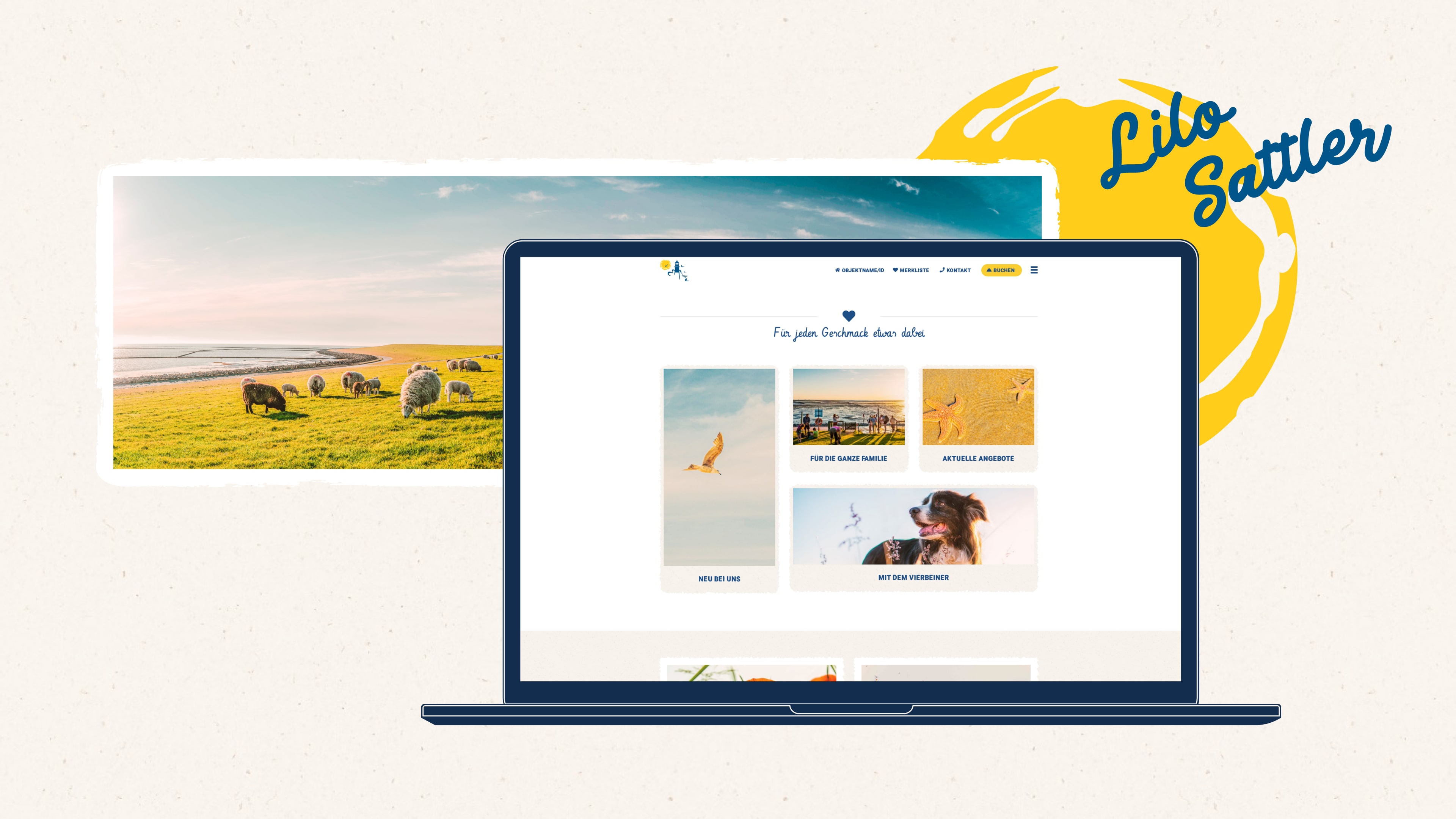 Vier Themenkacheln auf der Lilo Sattler Homepage