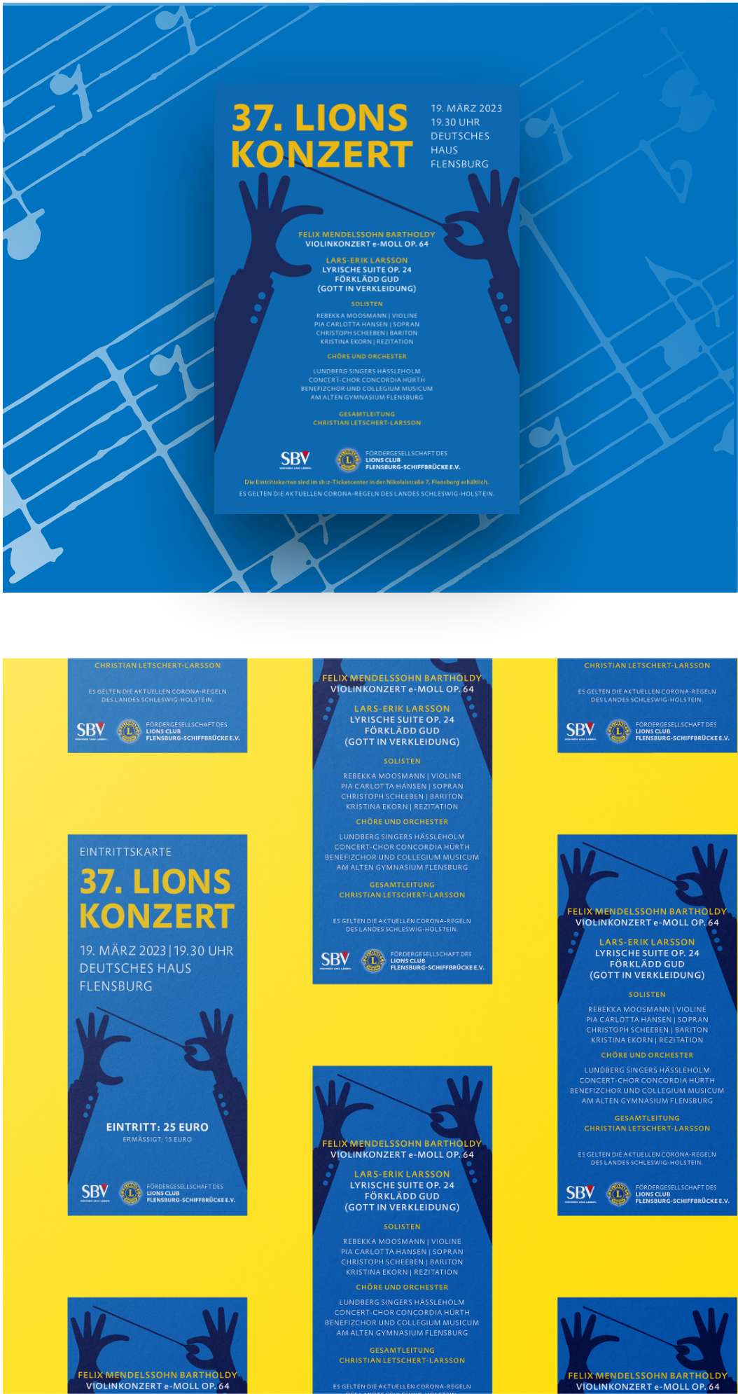 h2_lions_bild02.jpg Überblick des entworfenen Flyers in Blau- und Gelbtönen