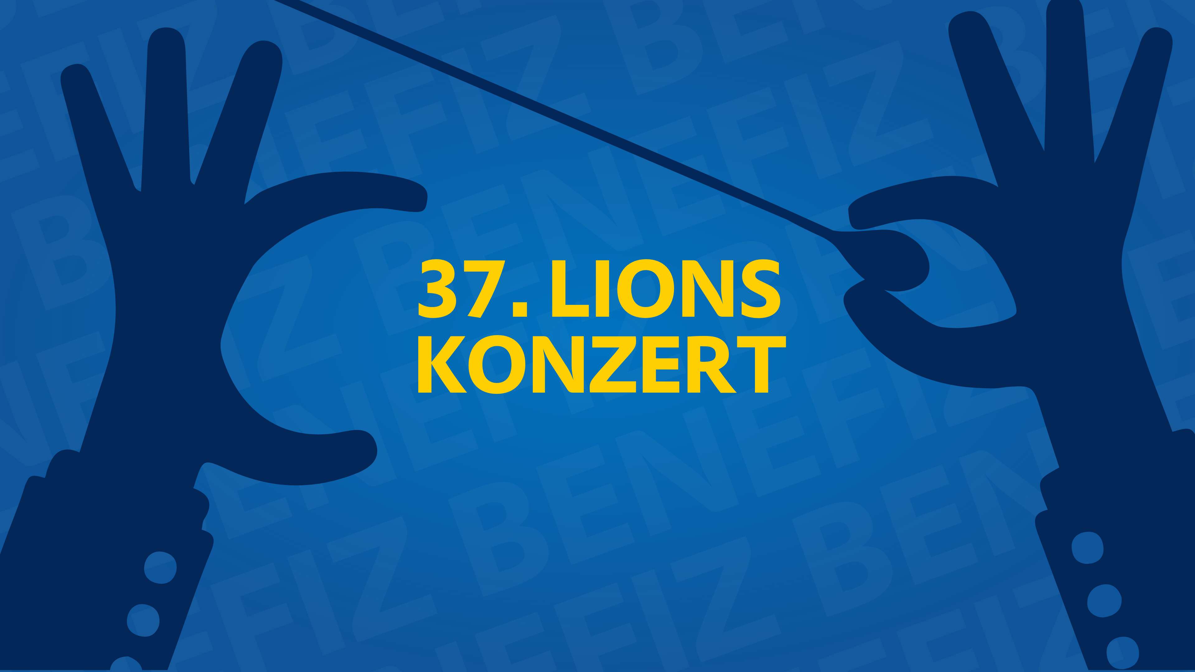 Grafische Hände eines Dirigenten mit Slogan: 37. Lions Konzert